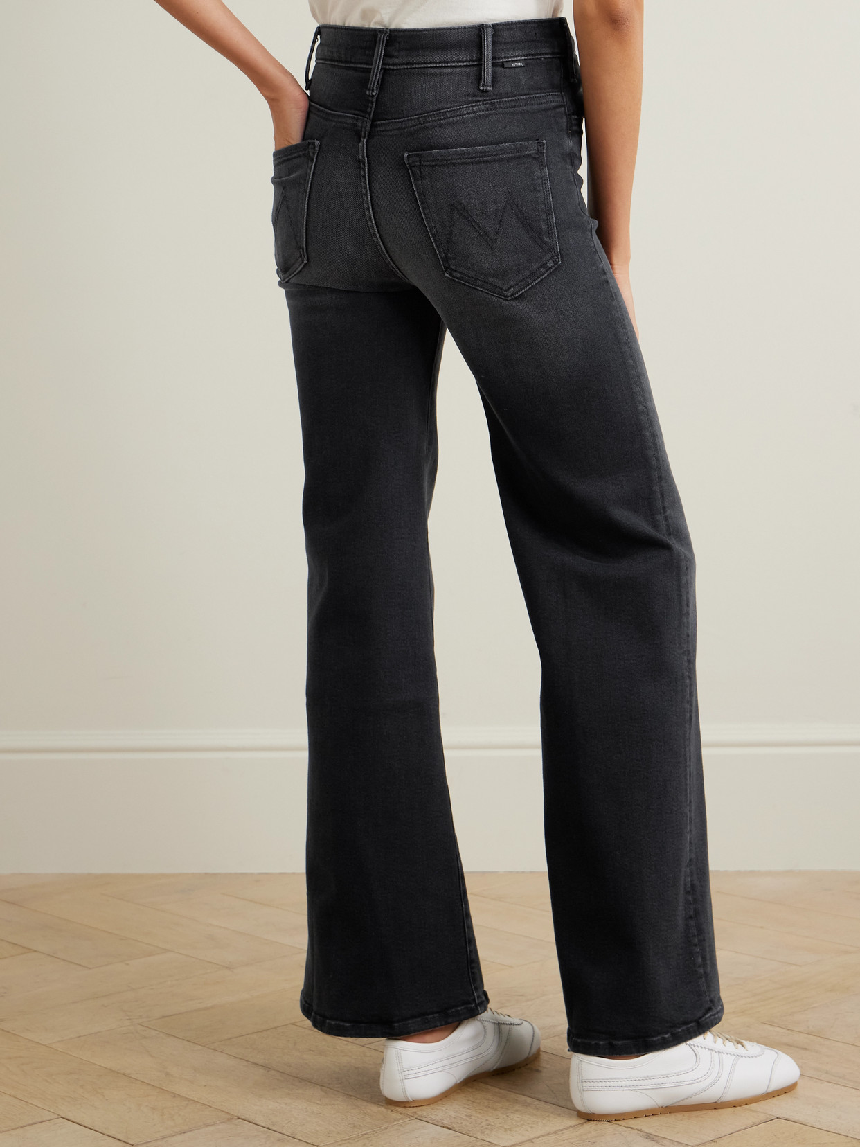 Mother The Hustler Roller High-rise Flared Jeans In Black