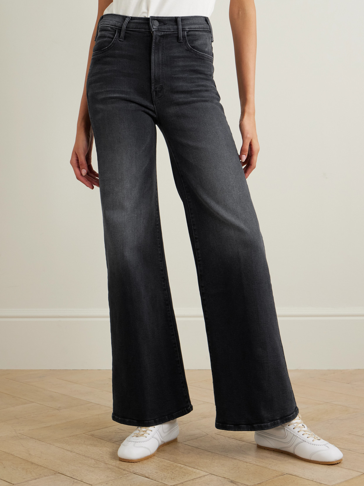 Mother The Hustler Roller High-rise Flared Jeans In Black