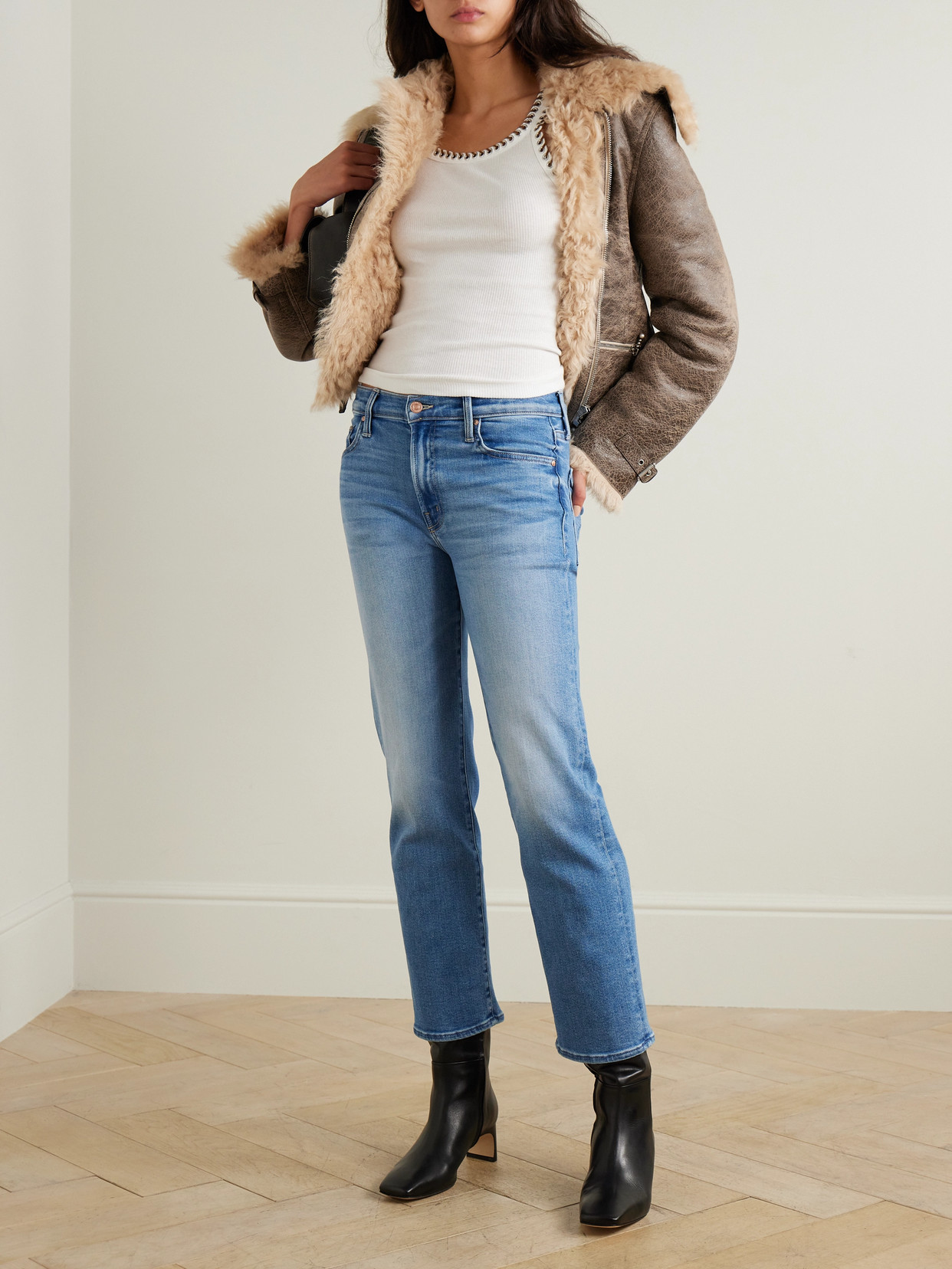 Mother The Rambler Zip Mid-rise Wide-leg Stretch Jeans In Blue