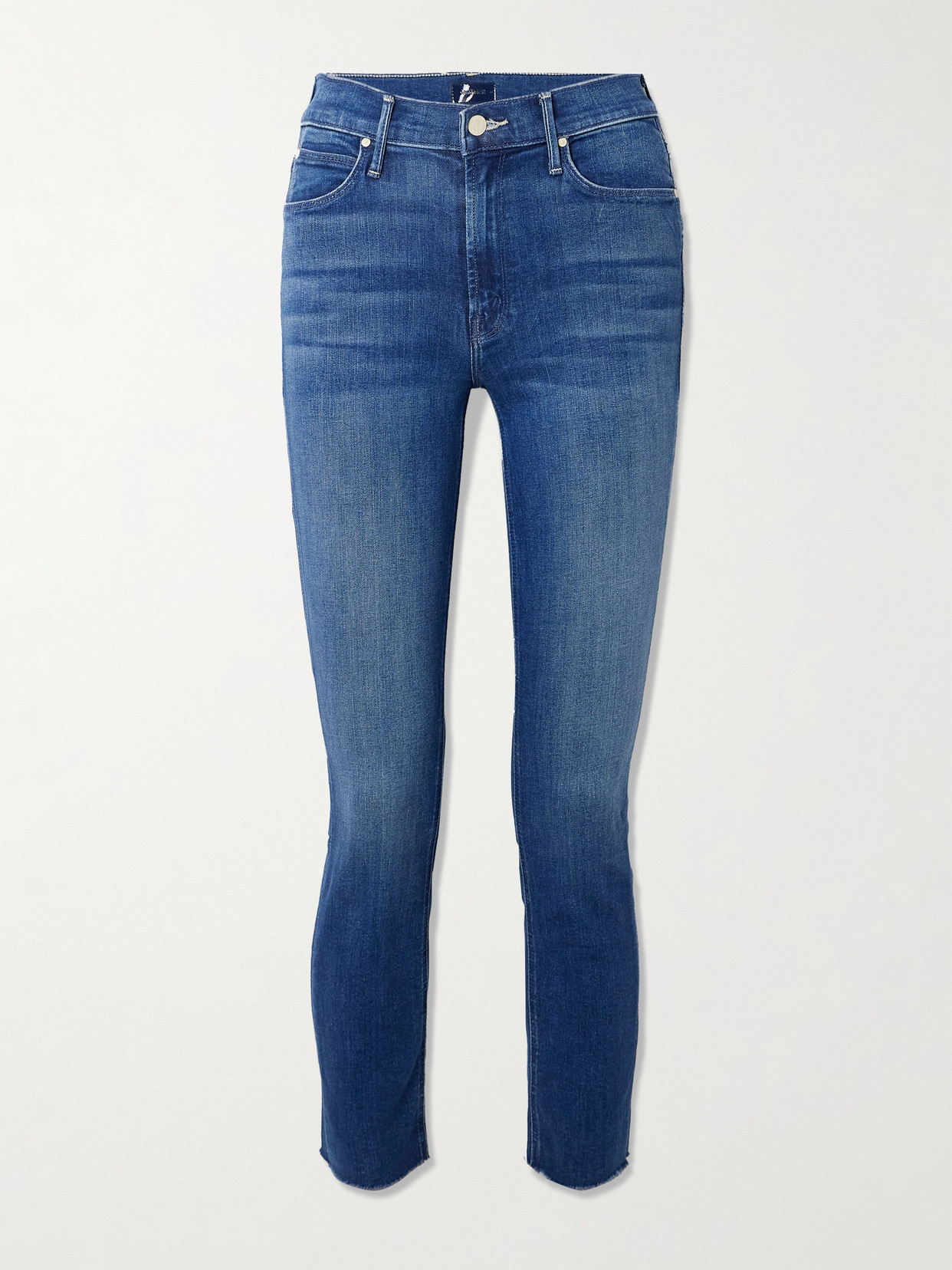 Mother The Mid Rise Dazzler Ankle Fray Riding The Cliffside Jeans In Blue