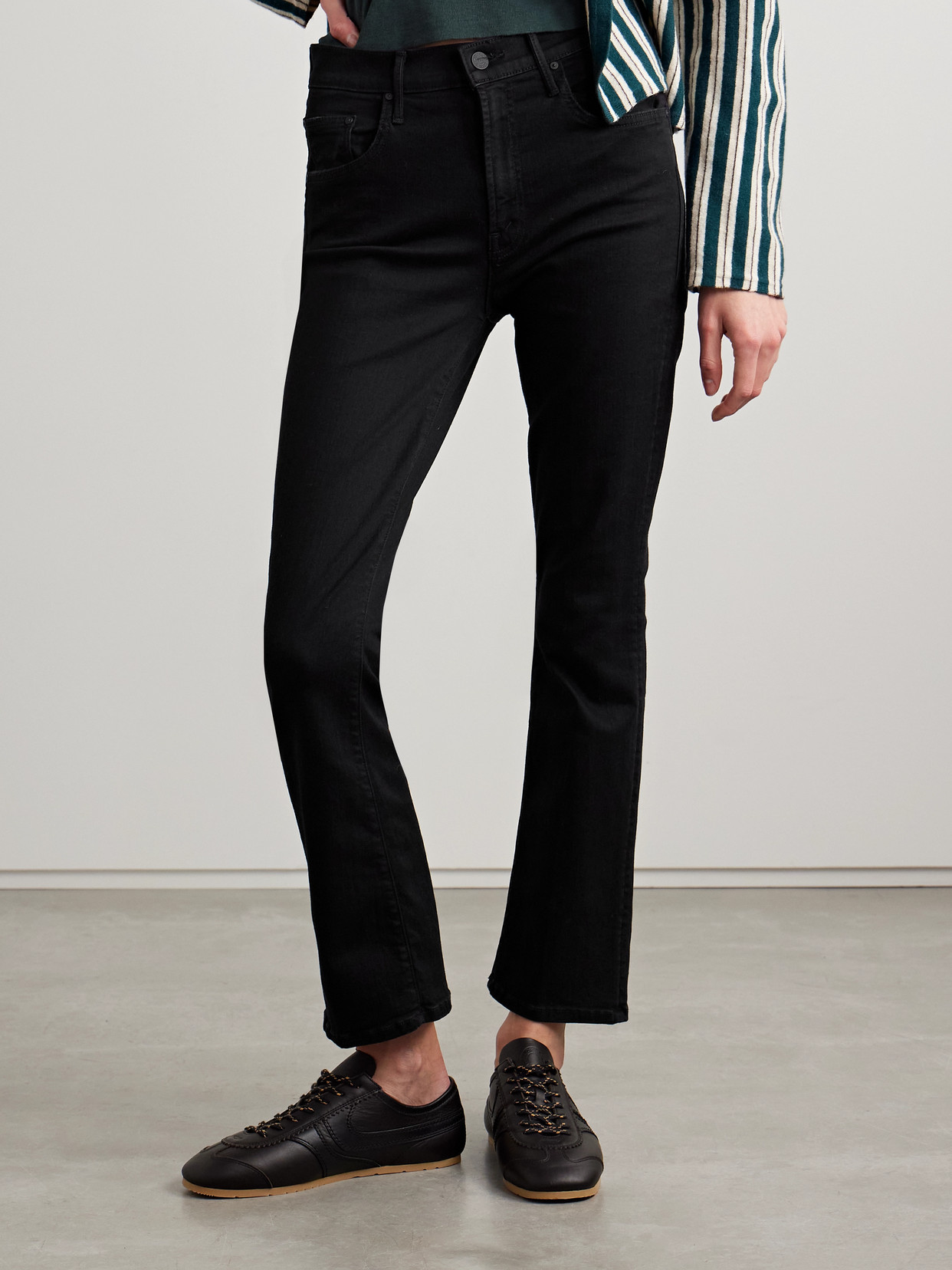 Mother The Insider Cropped High-rise Bootcut Jeans In Black