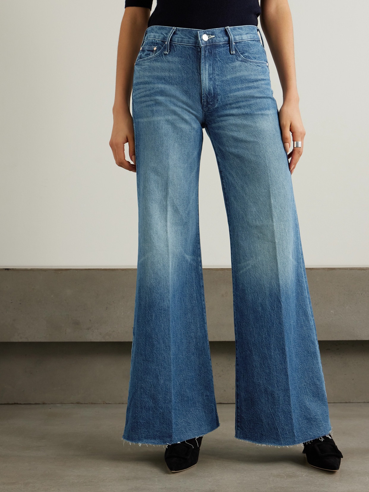 MOTHER THE TWISTER SNEAK DISTRESSED HIGH-RISE WIDE-LEG JEANS