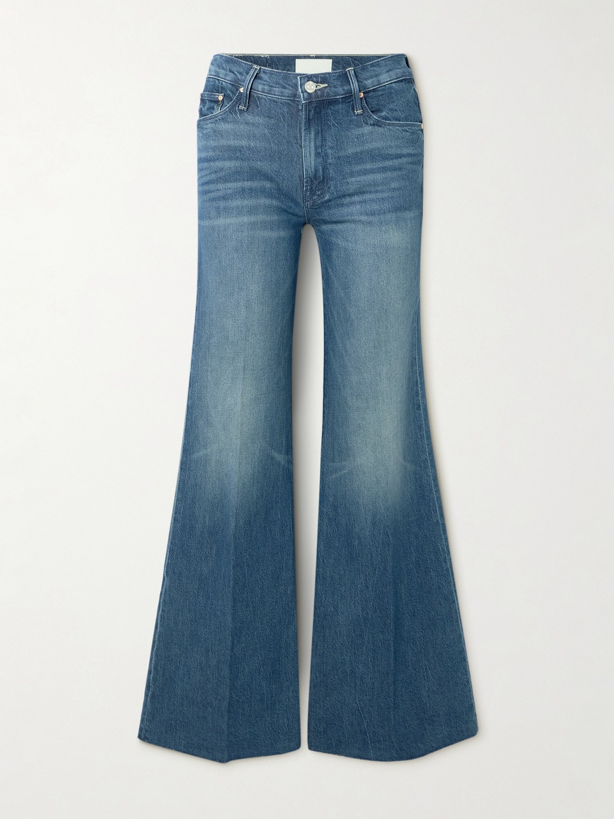 Mother The Twister Sneak Distressed High-rise Wide-leg Jeans In Blue