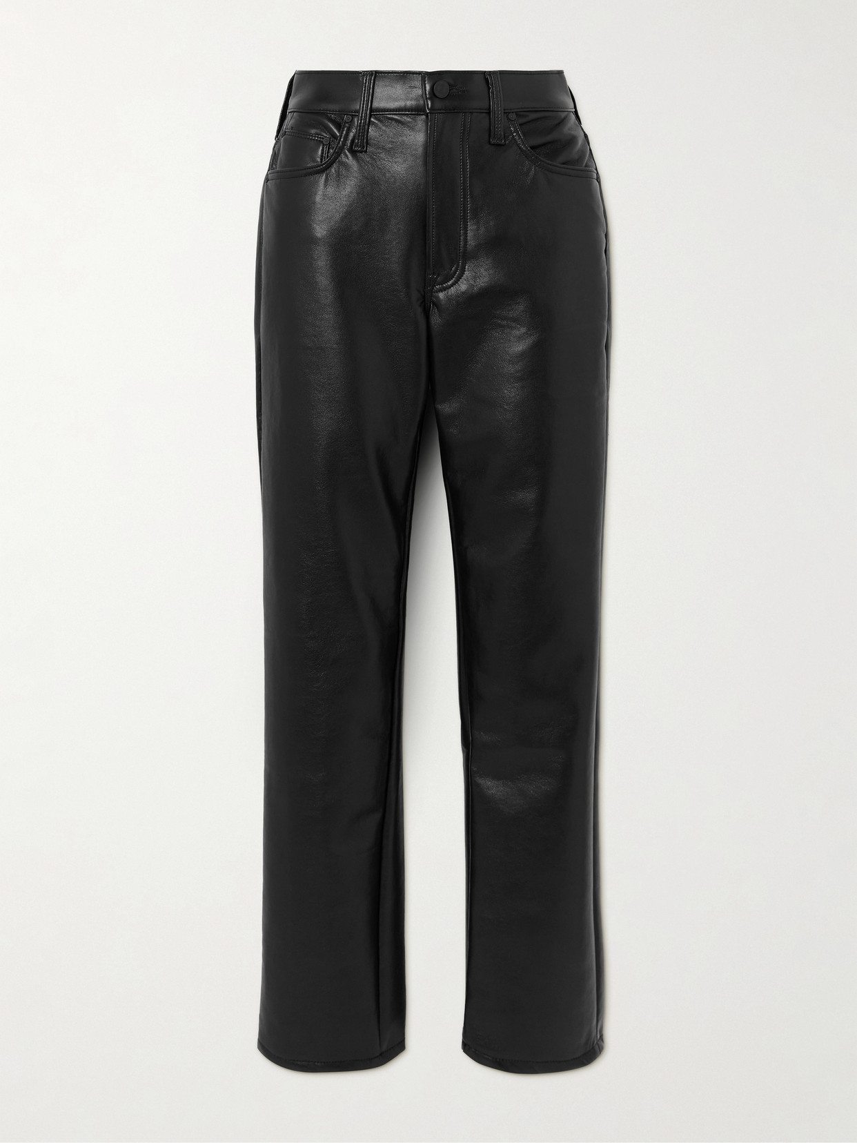 Mother The Smarty Recycled Patent-leather Straight-leg Pants In Black