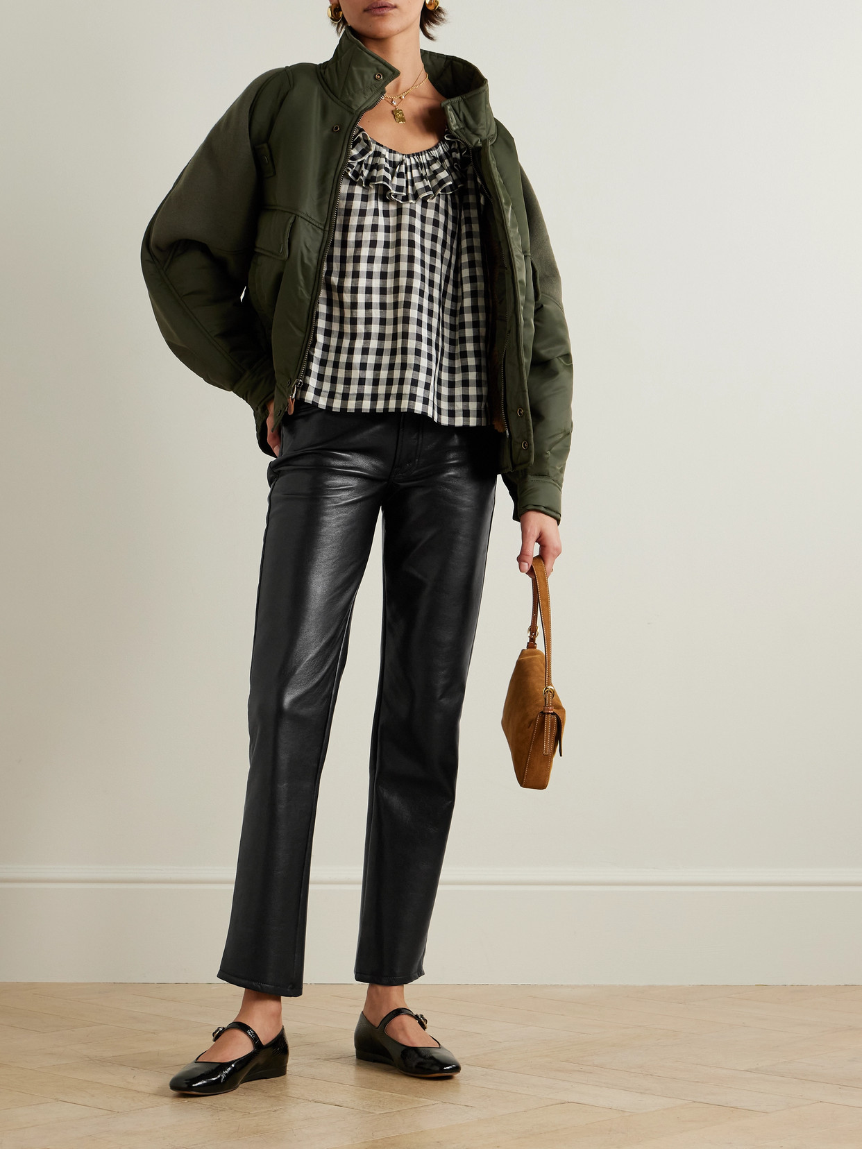 Mother The Smarty Recycled Patent-leather Straight-leg Pants In Black