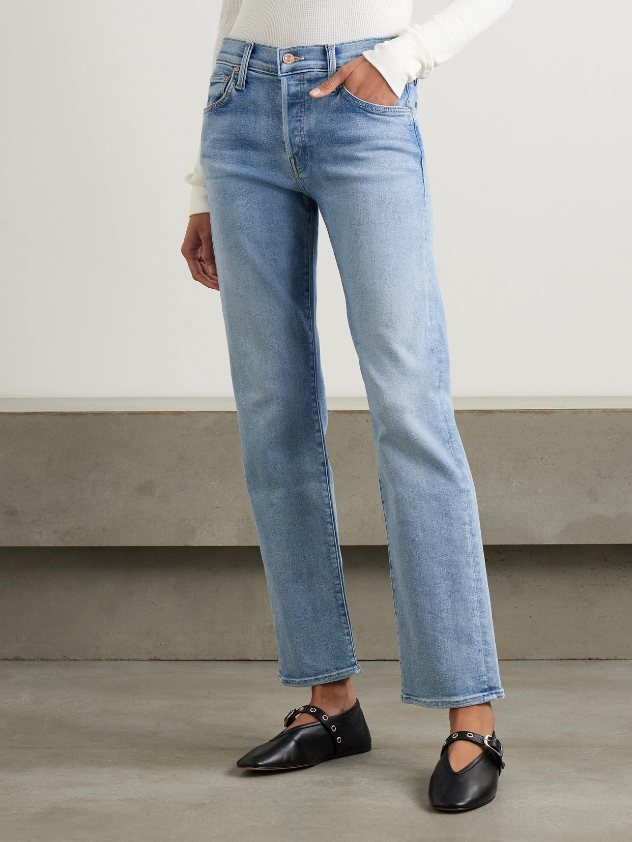Mother Petites The Lil Mid Rise Hiker Hover Fight For Your Right Jeans In Blue - Size 23