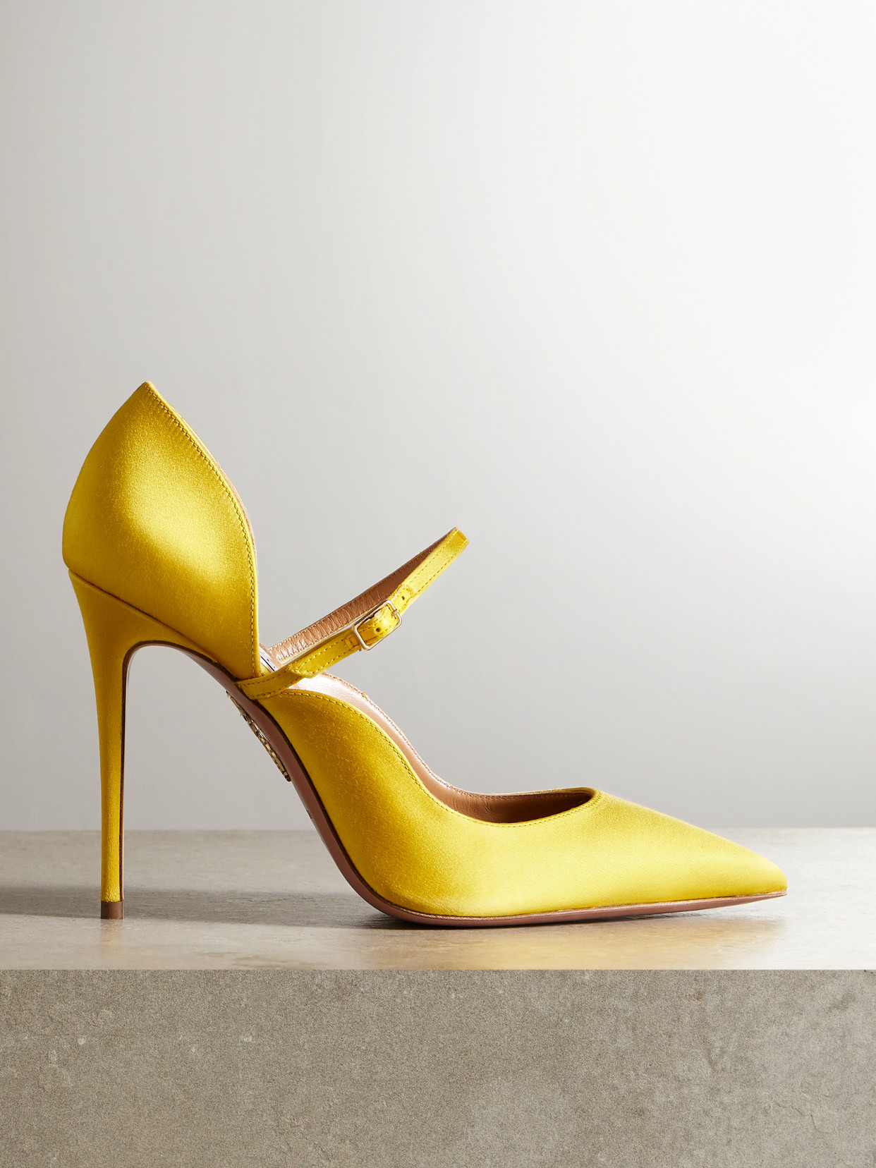 Aquazzura Bellezza 105 Satin Mary Jane Pumps In Yellow