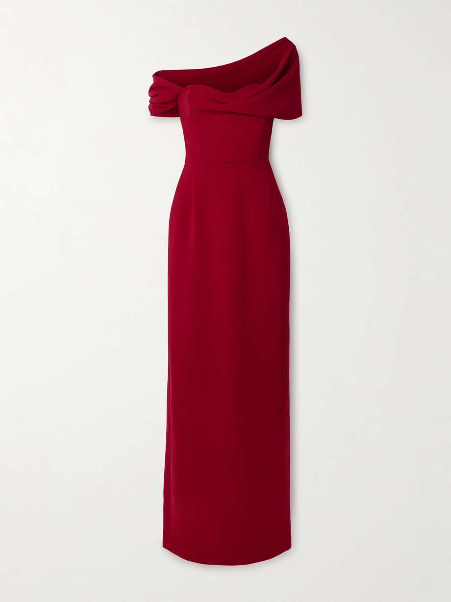 off-the-shoulder draped crepe gown
