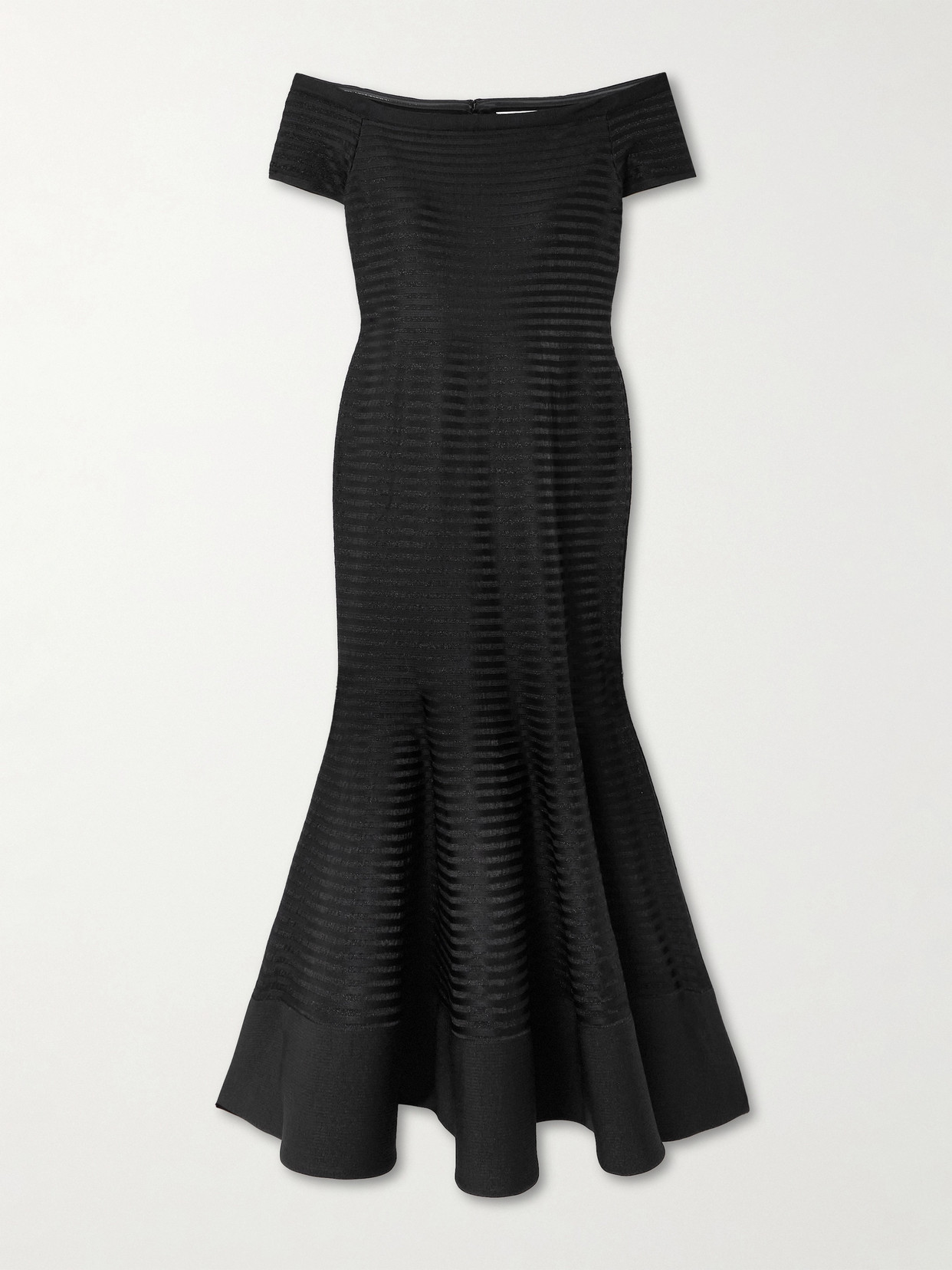 Carolina Herrera Off-the-shoulder Striped Metallic Knitted Midi Dress In Black