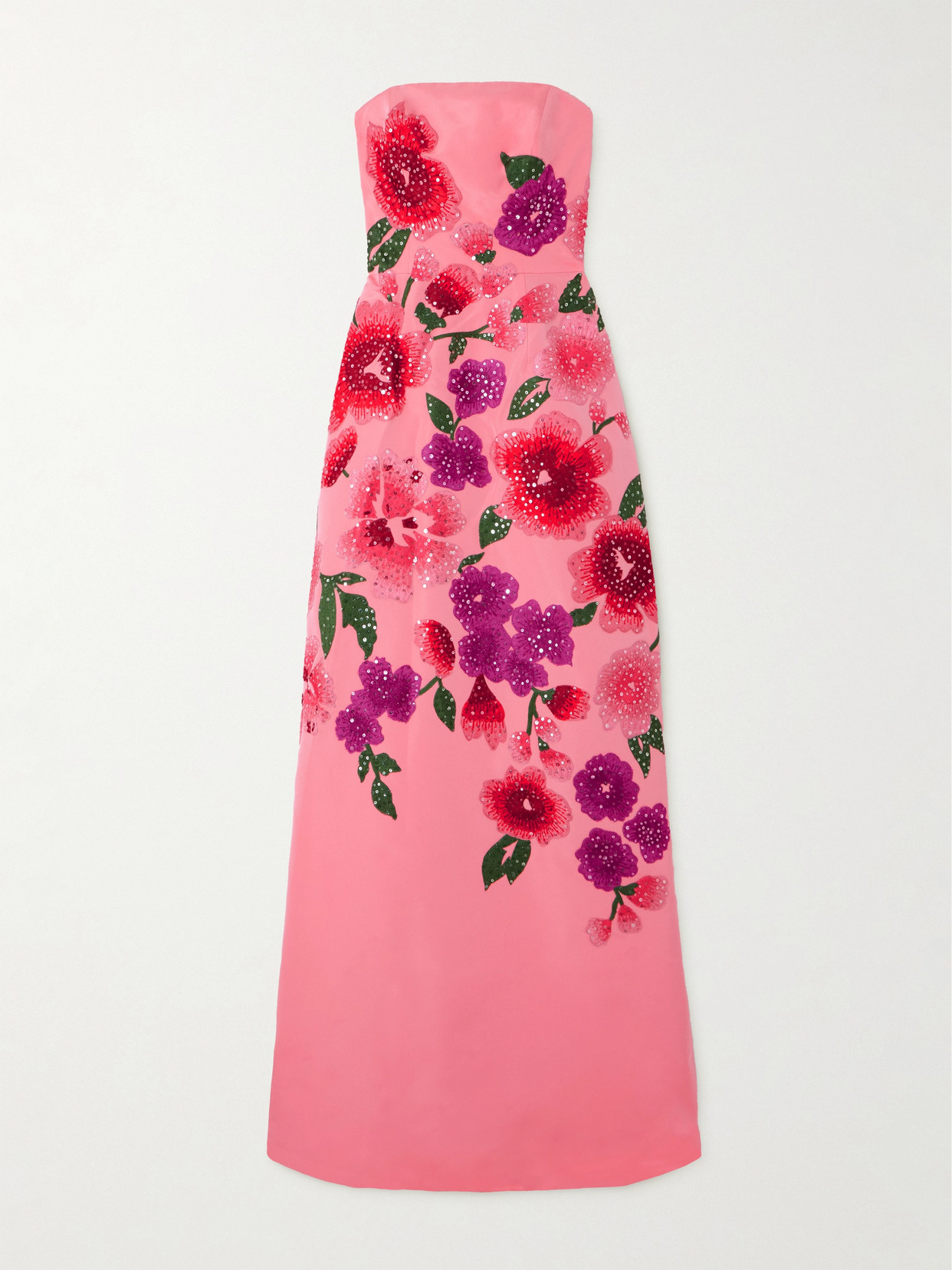 Carolina Herrera Sequined Floral Embroidered Strapless Gown In Pink