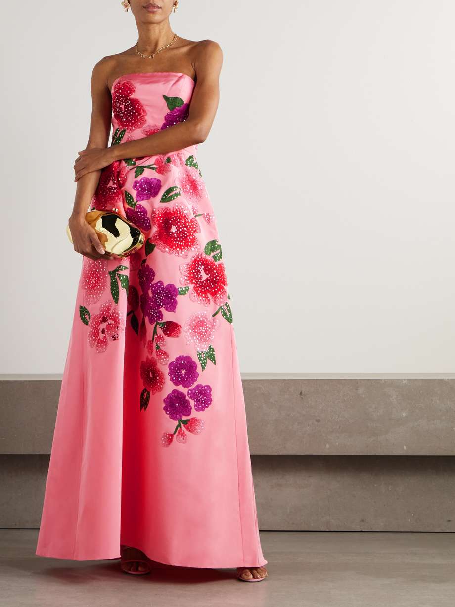strapless embellished silk-taffeta gown
