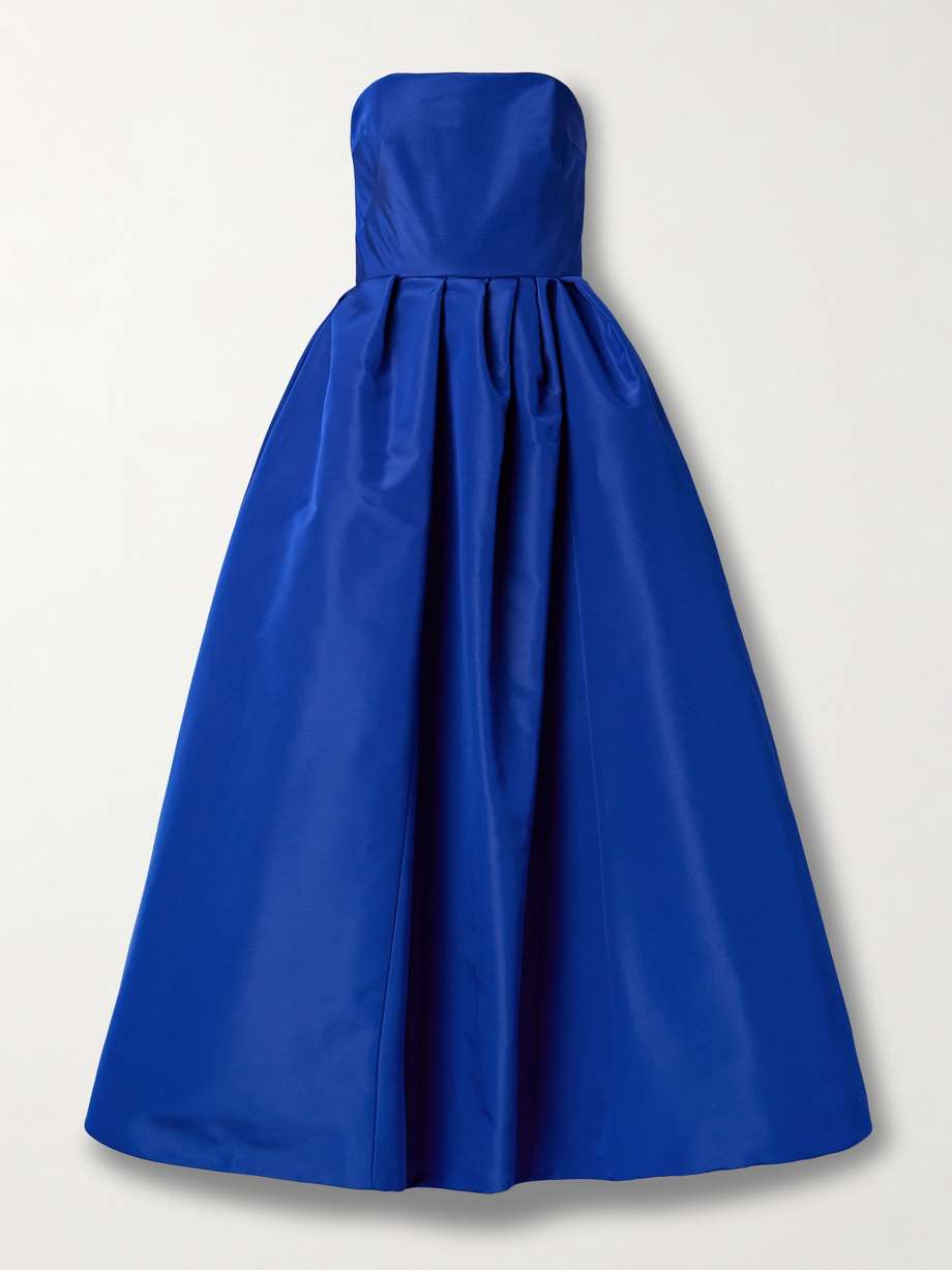 strapless pleated silk-faille gown