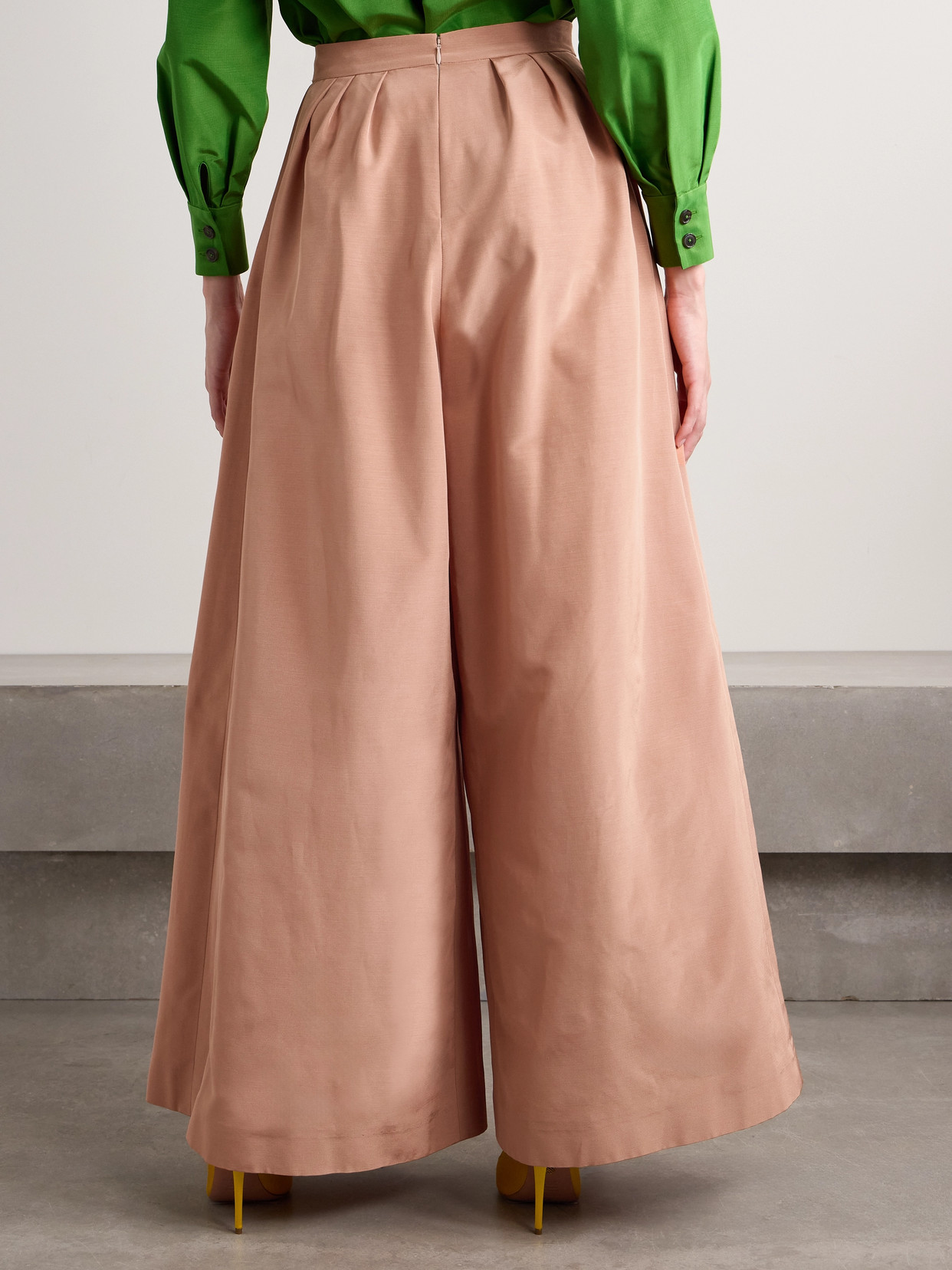 Carolina Herrera Pleated Cotton-blend Faille Wide-leg Pants In Neutrals