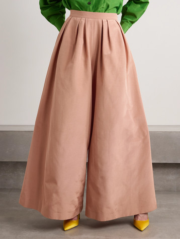 Carolina Herrera Pleated cotton-blend faille wide-leg pants