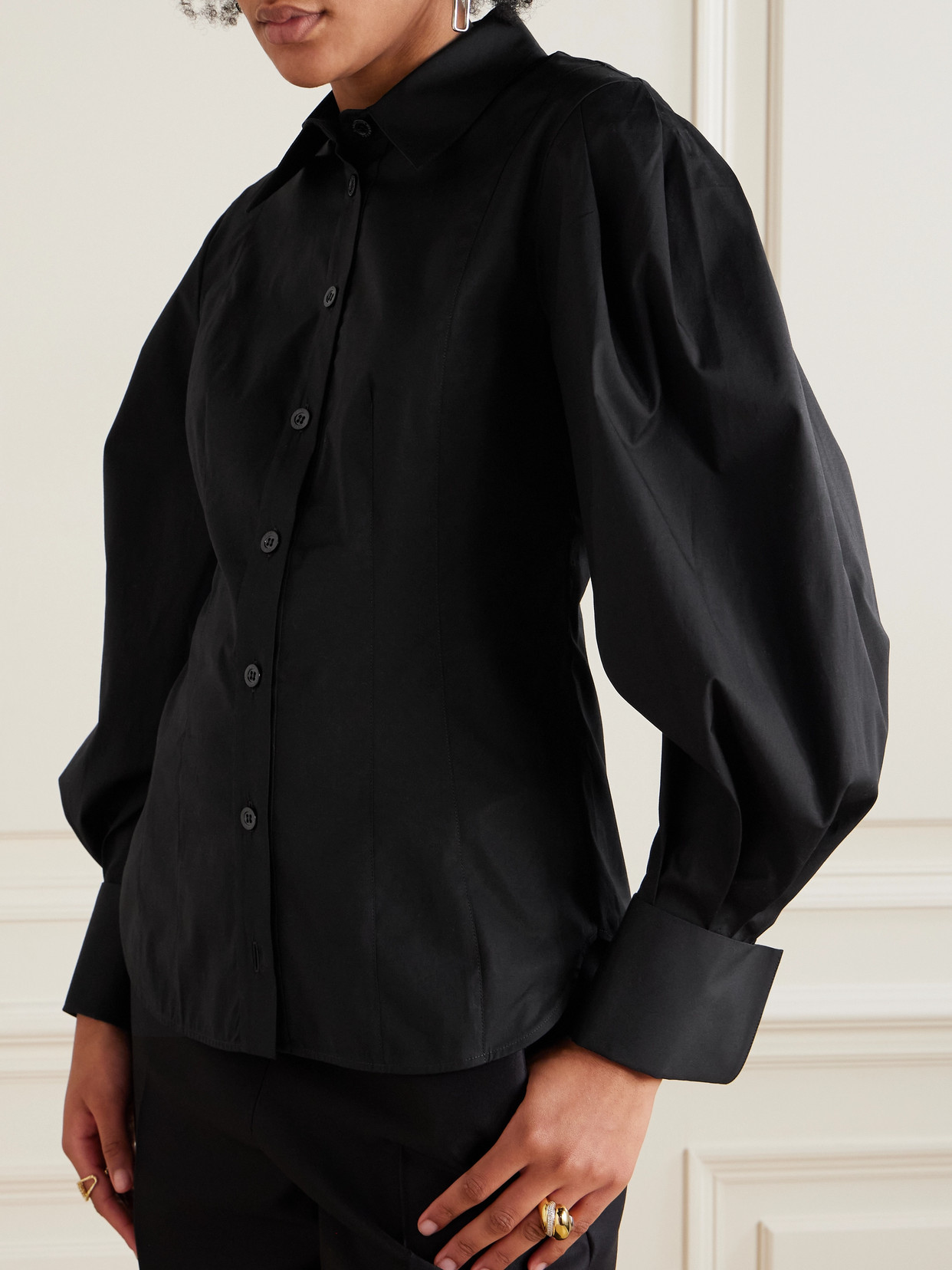 Carolina Herrera Cotton-blend Poplin Shirt In Black