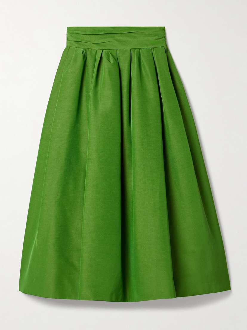 Carolina Herrera Pleated Cotton-blend Faille Midi Skirt