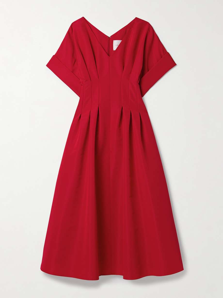 pleated silk-faille midi dress