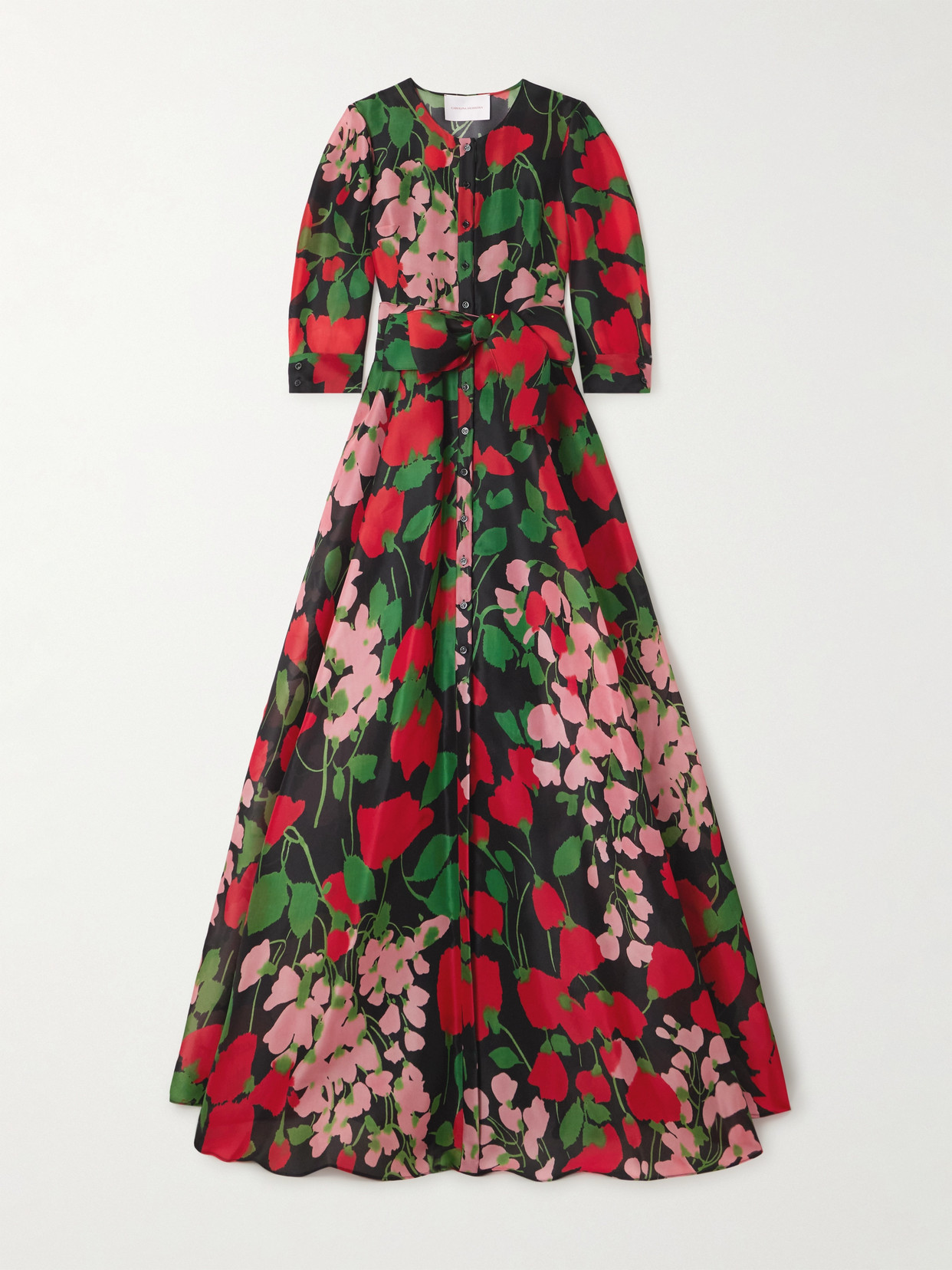 Carolina Herrera Belted Floral-print Silk-gazar Gown In Multi