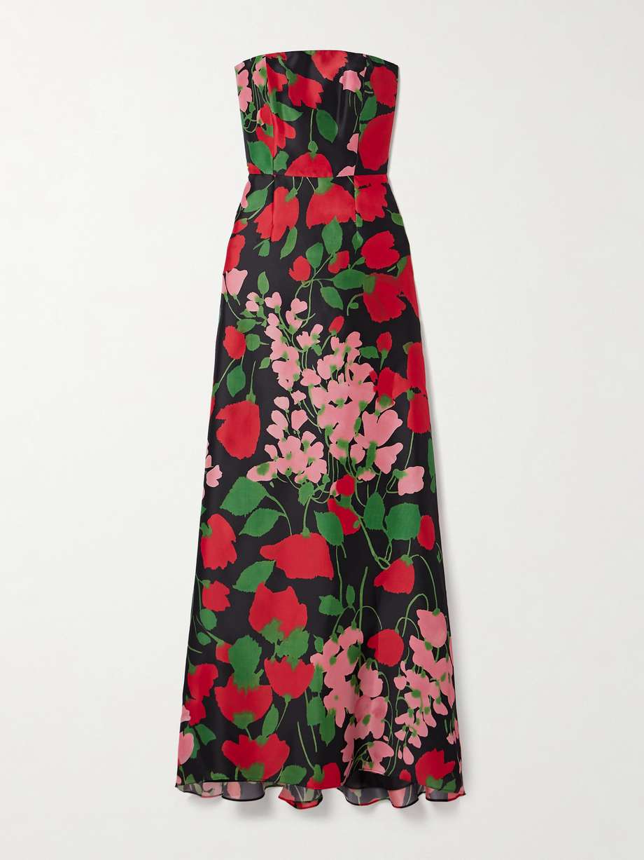 strapless floral-print silk-gazar gown