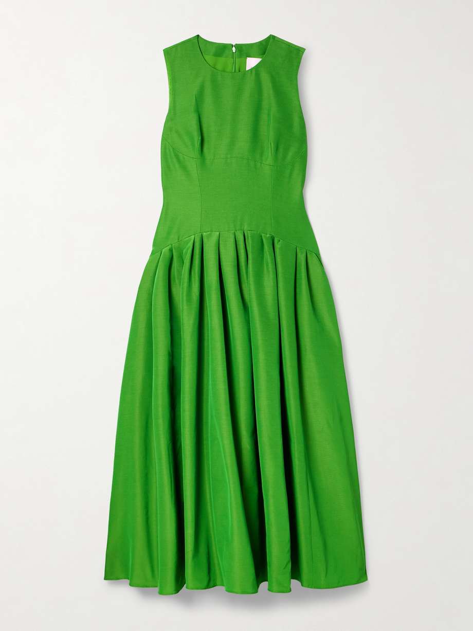 pleated cotton-blend faille midi dress