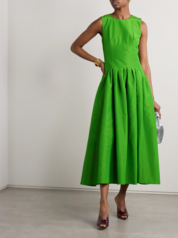 Carolina Herrera Pleated cotton-blend faille midi dress
