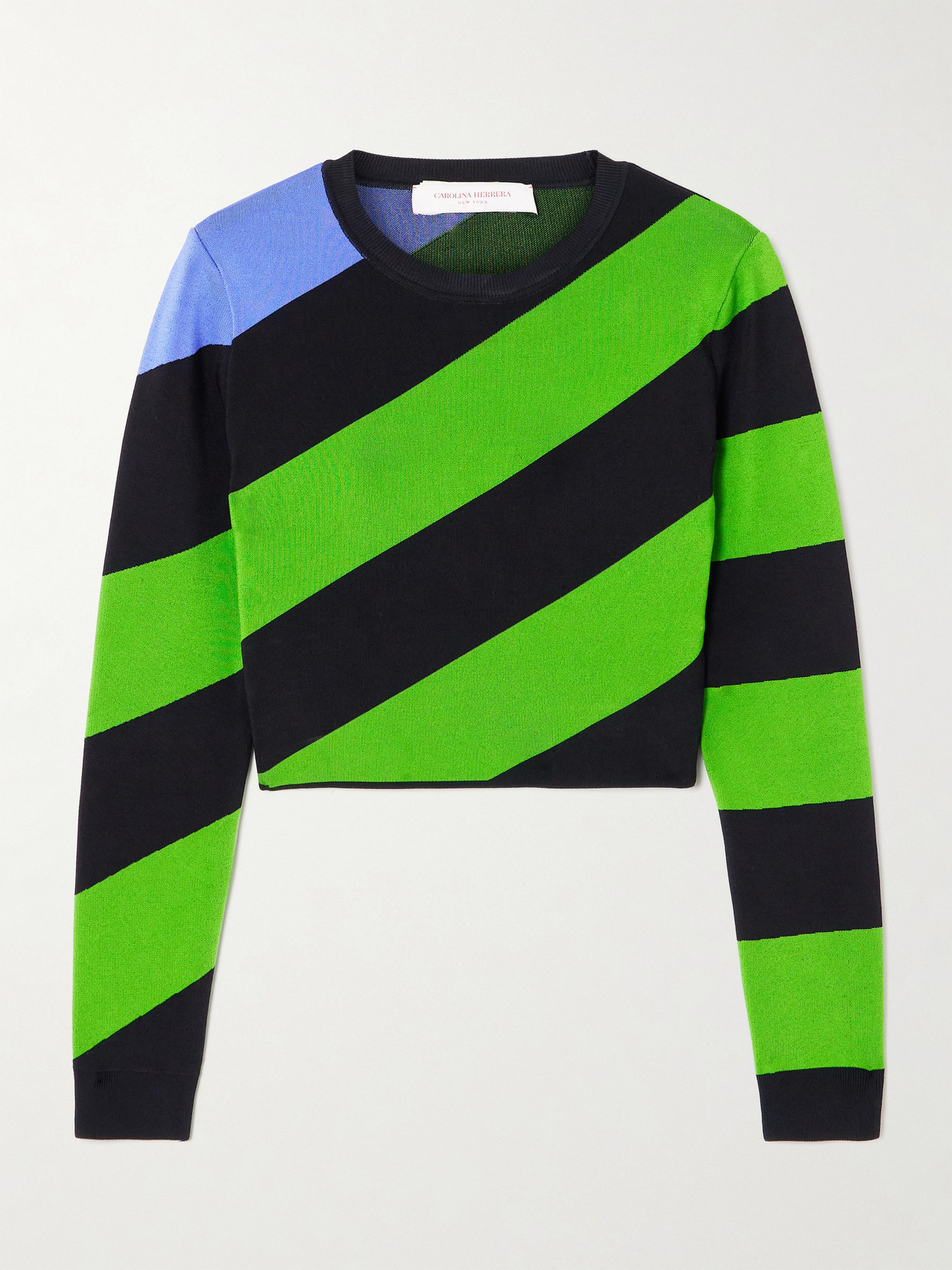 Carolina Herrera - Cropped Striped Knitted Sweater - Green
