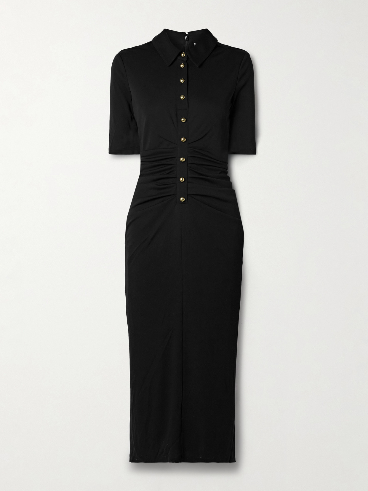 Carolina Herrera Button-embellished Ruched Stretch-jersey Midi Dress In Black