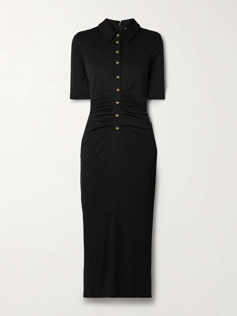 Carolina Herrera Button-embellished Ruched Stretch-jersey Midi Dress