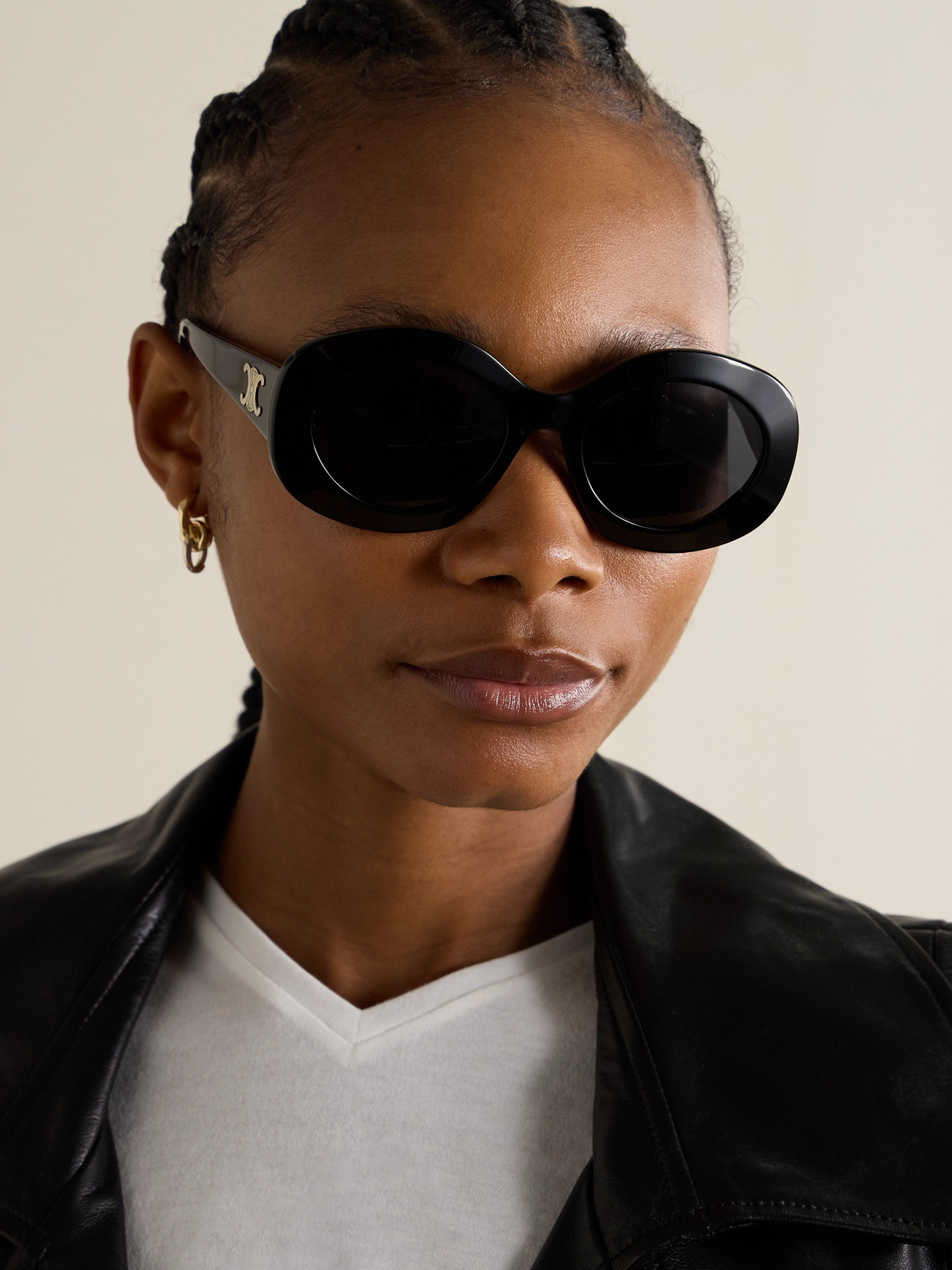 Celine Triomphe Oversized Round-frame Acetate Sunglasses In Black