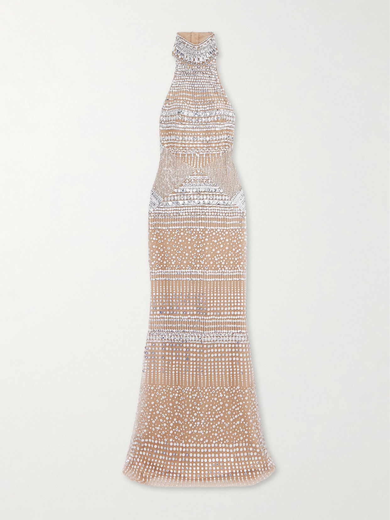 Zuhair Murad Embellished Tulle Halterneck Gown In Silver