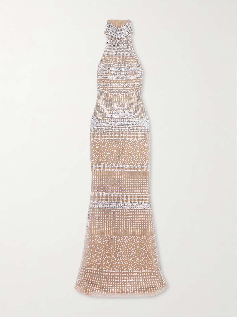 Zuhair Murad Embellished Tulle Halterneck Gown