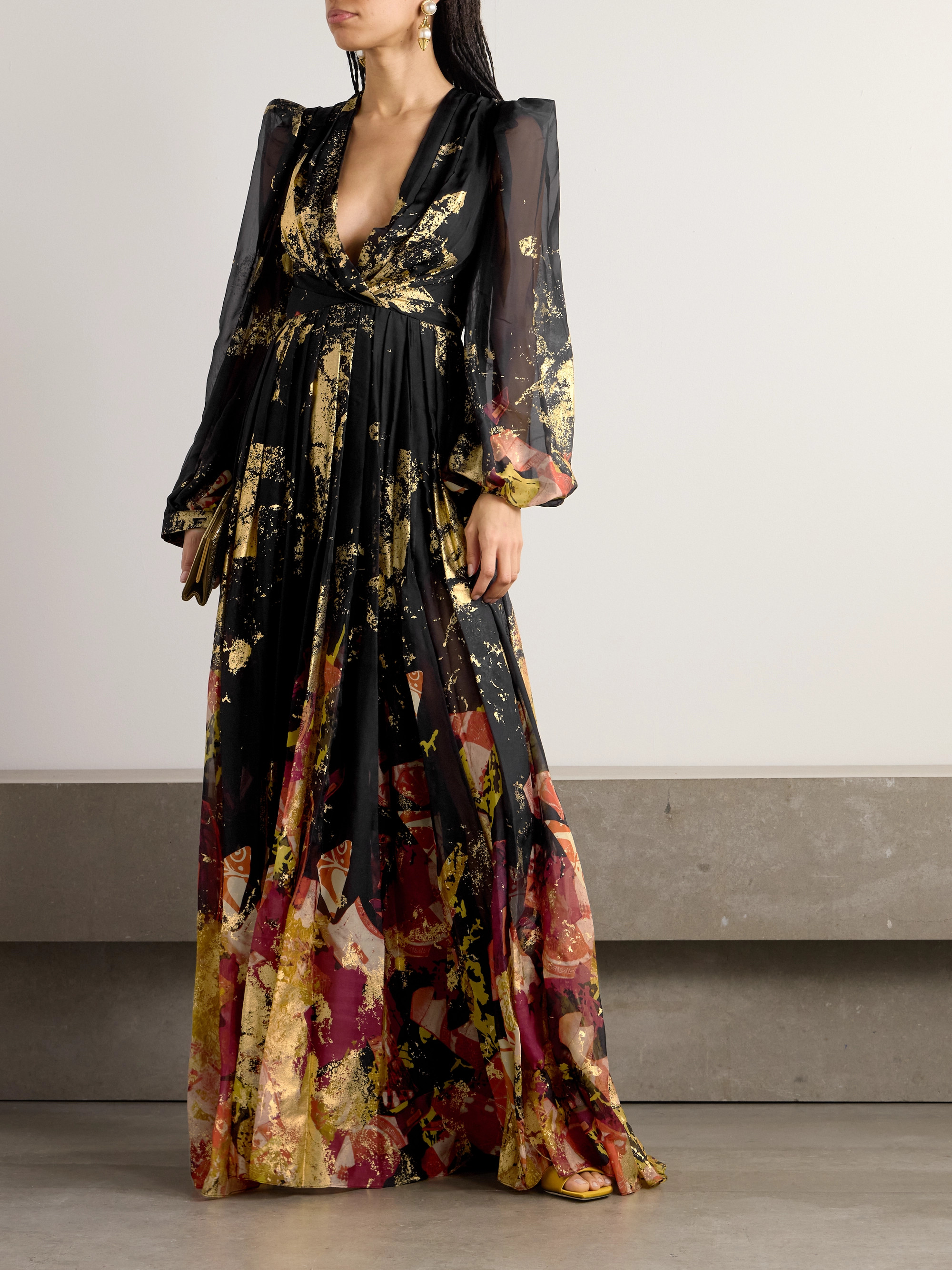 Zuhair Murad Antique Shard metallic printed silk-chiffon gown