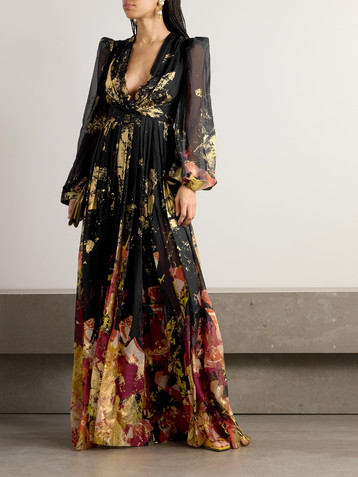 Zuhair Murad Antique Shard metallic printed silk-chiffon gown