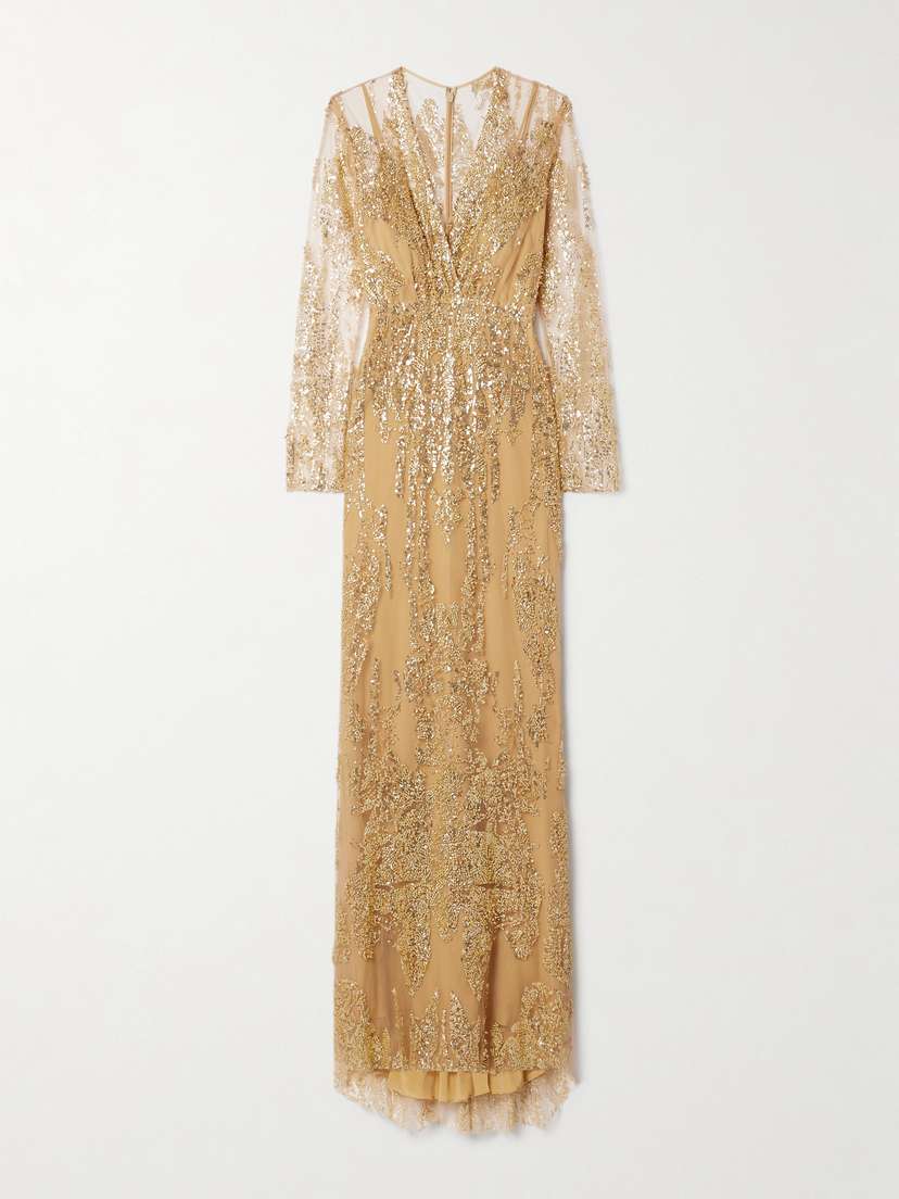 Zuhair Murad Wrap-effect Embellished Tulle Gown