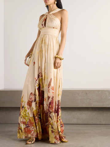 Zuhair Murad Antique Shard metallic printed silk-chiffon gown