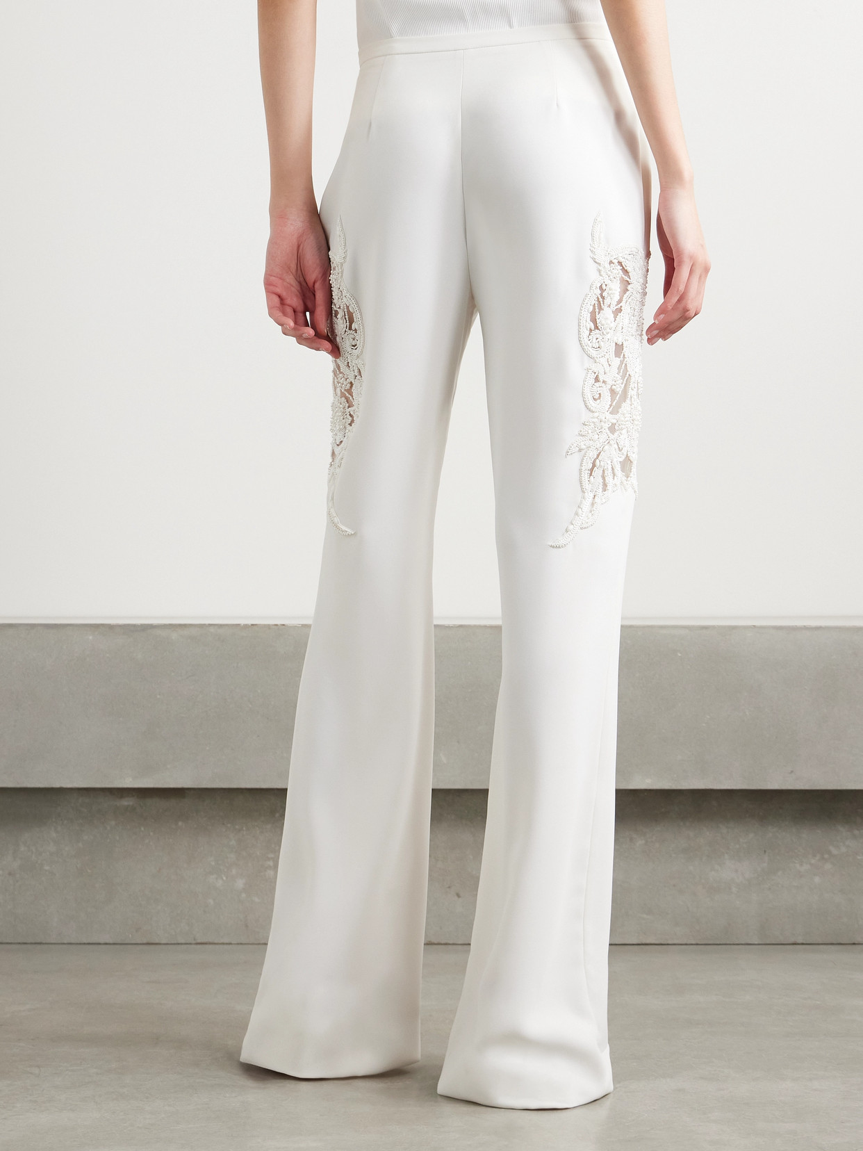 Zuhair Murad Embellished Cady Flared Pants In White