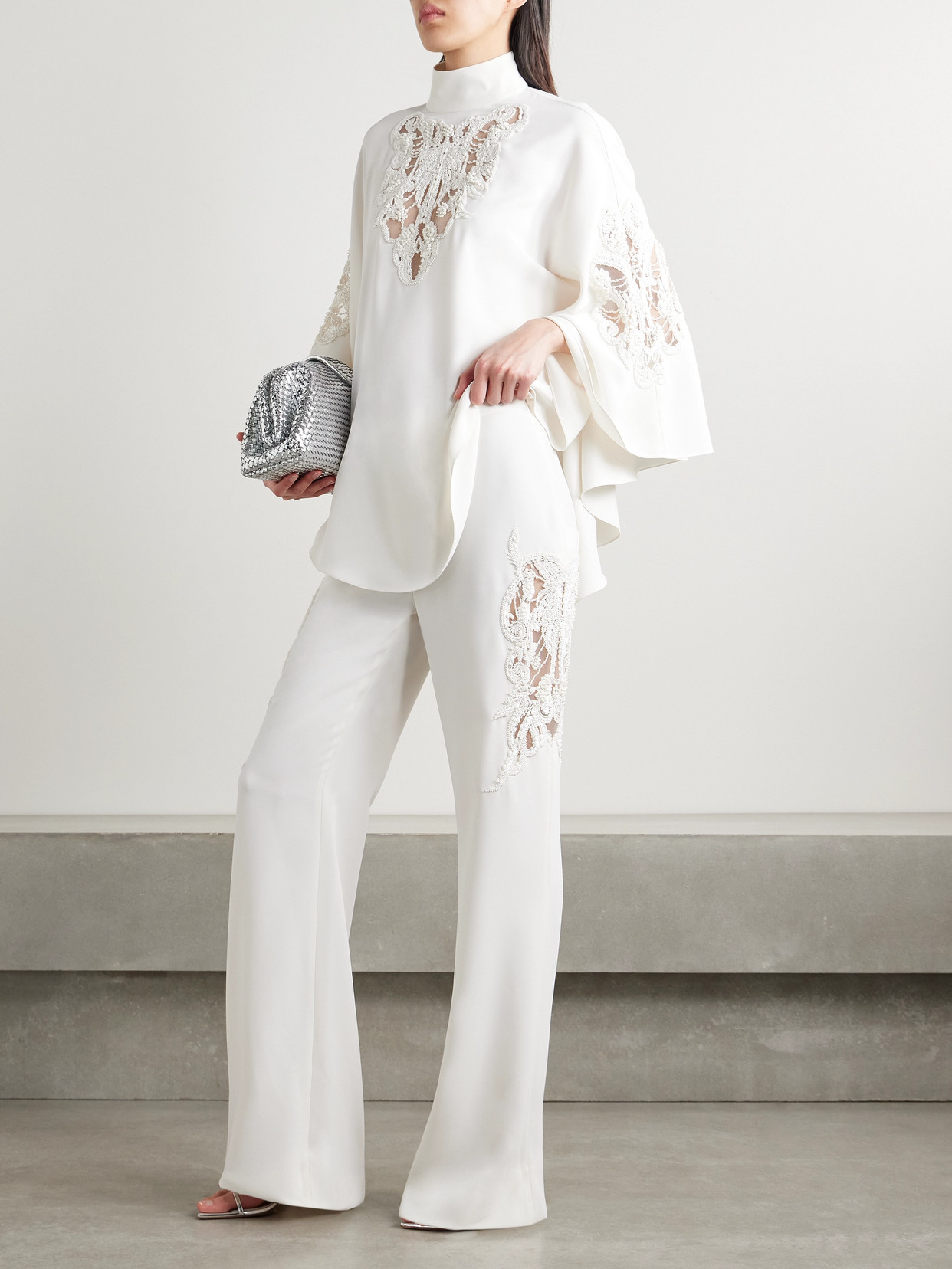 Zuhair Murad Embellished Cady Flared Pants In White