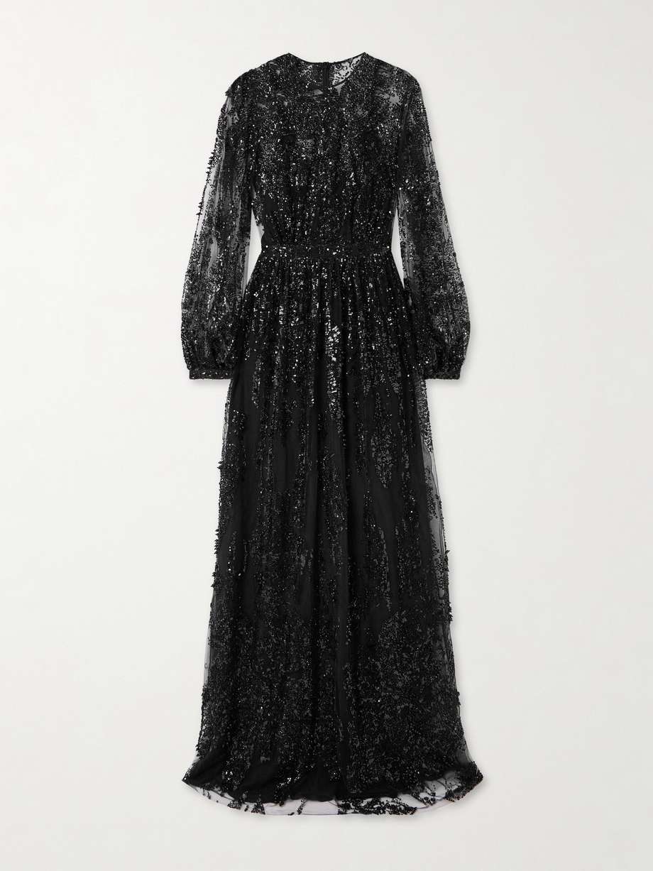 bead and sequin-embellished tulle gown