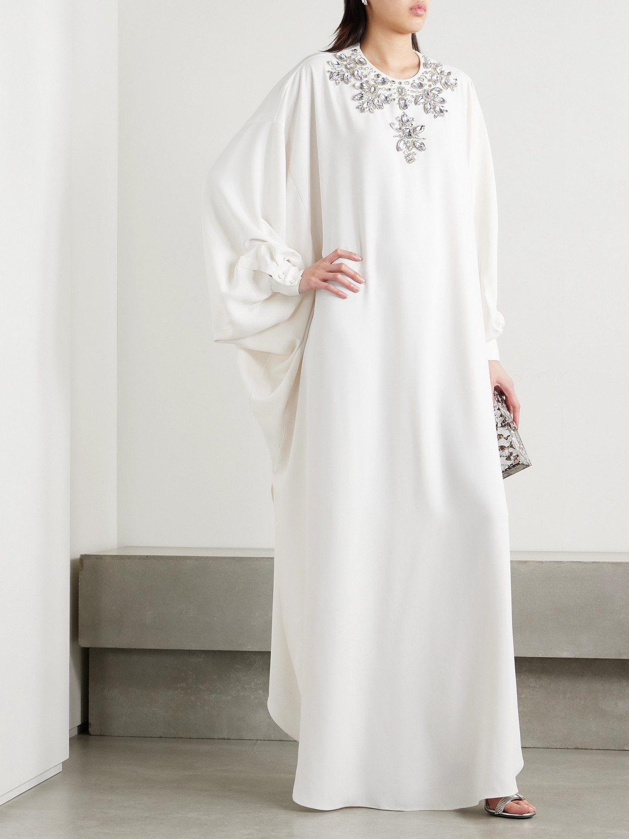 Zuhair Murad Draped Crystal-embellished Cady Gown In White