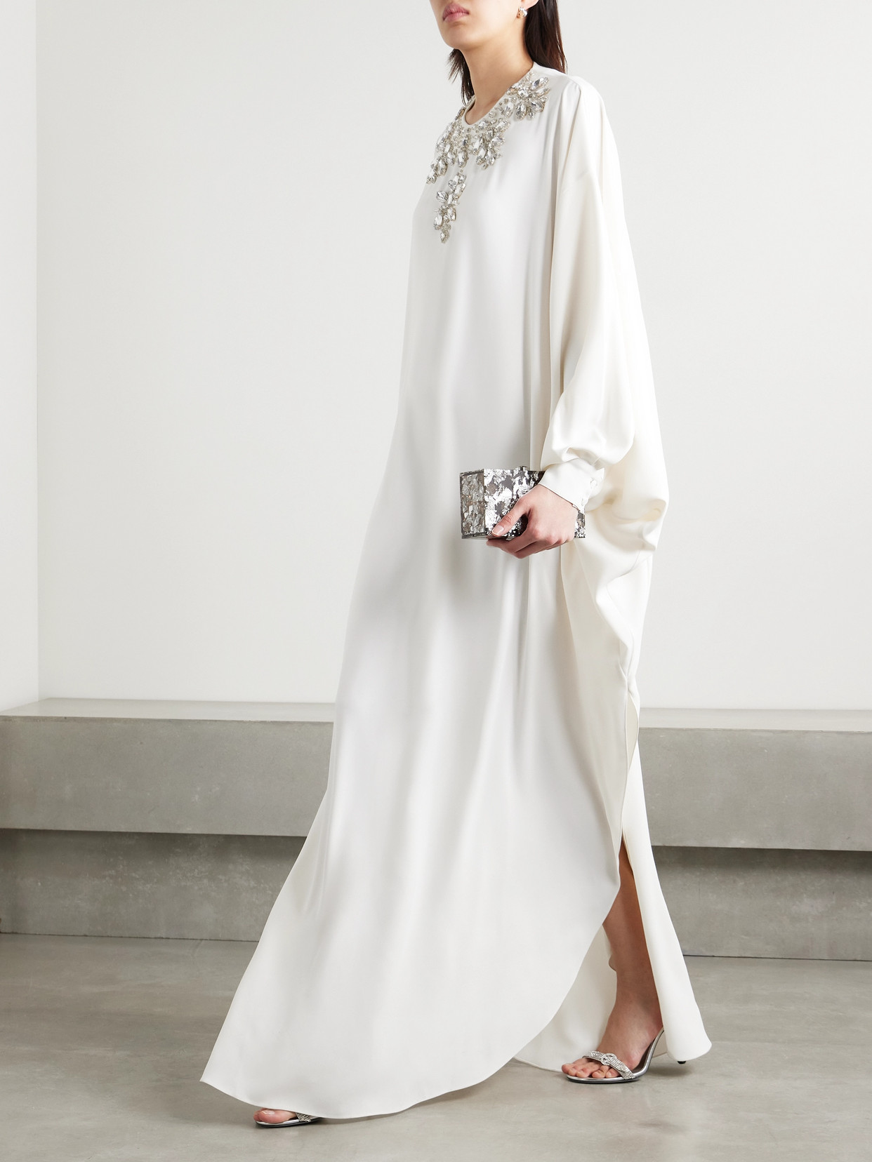 Zuhair Murad Draped Crystal-embellished Cady Gown In White