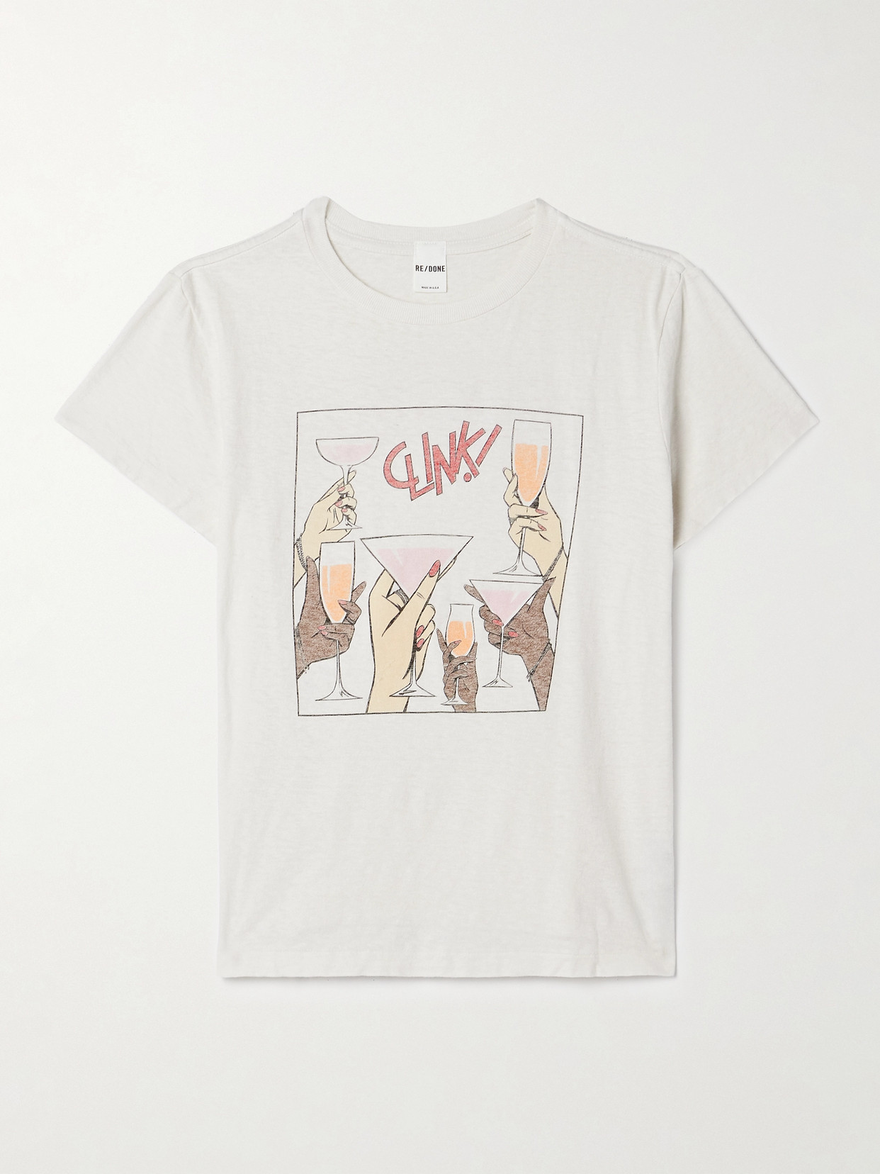Re/done Cheers Crewneck Graphic Tee In White