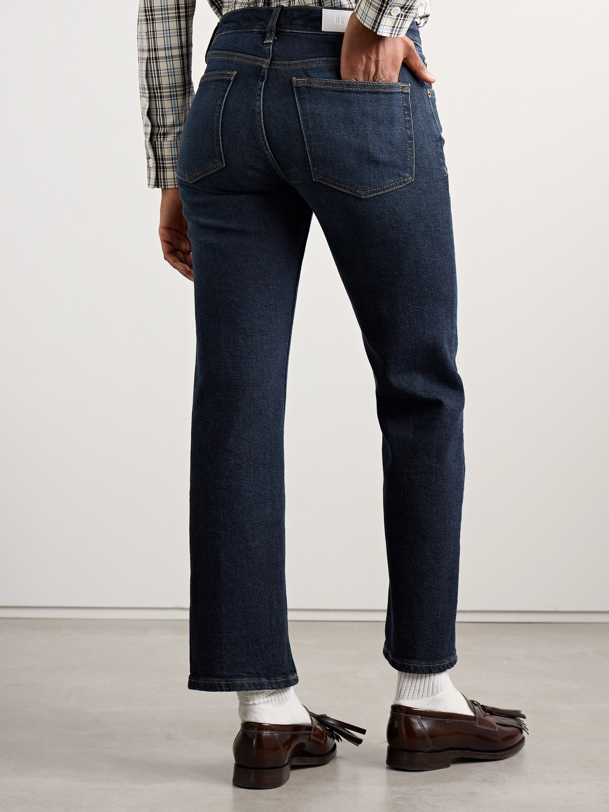 Re/done Cropped Mid-rise Straight-leg Jeans In Blue