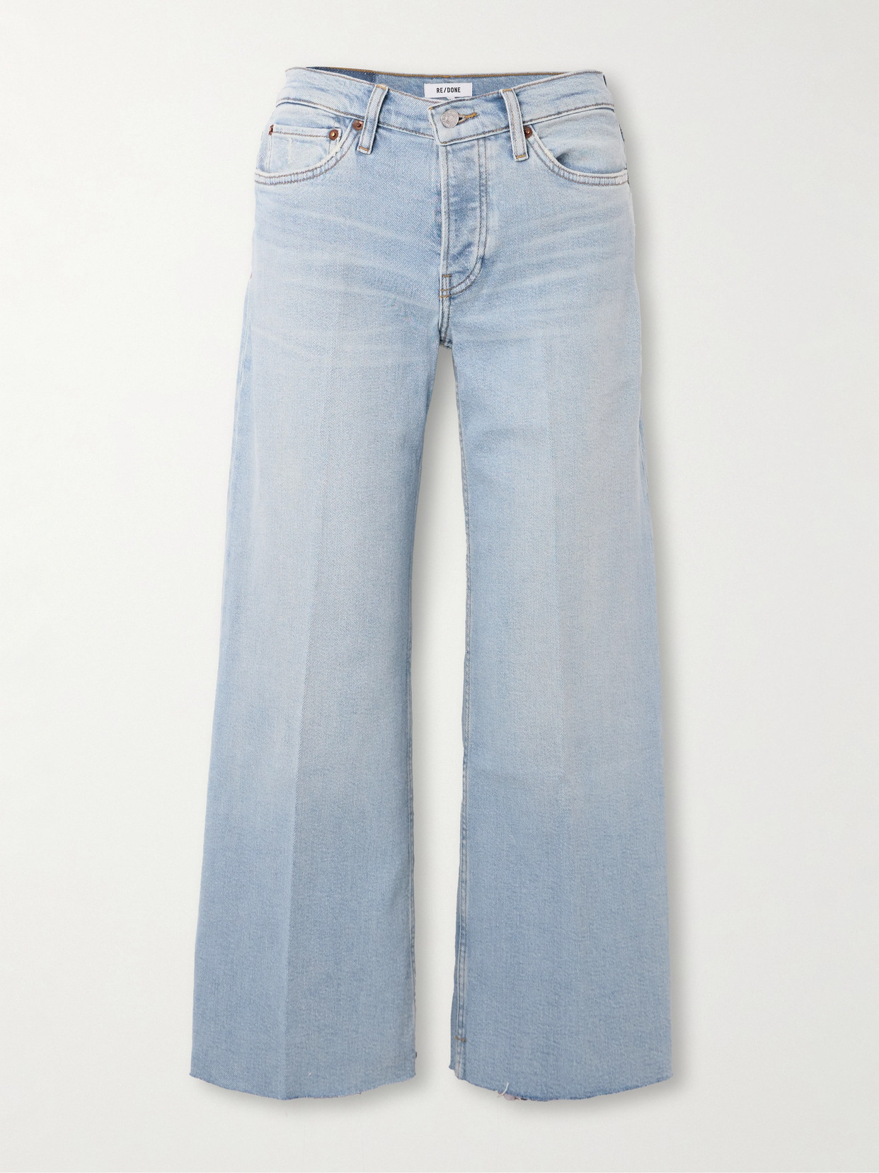 Re/done Frayed Mid-rise Wide-leg Jeans In Blue