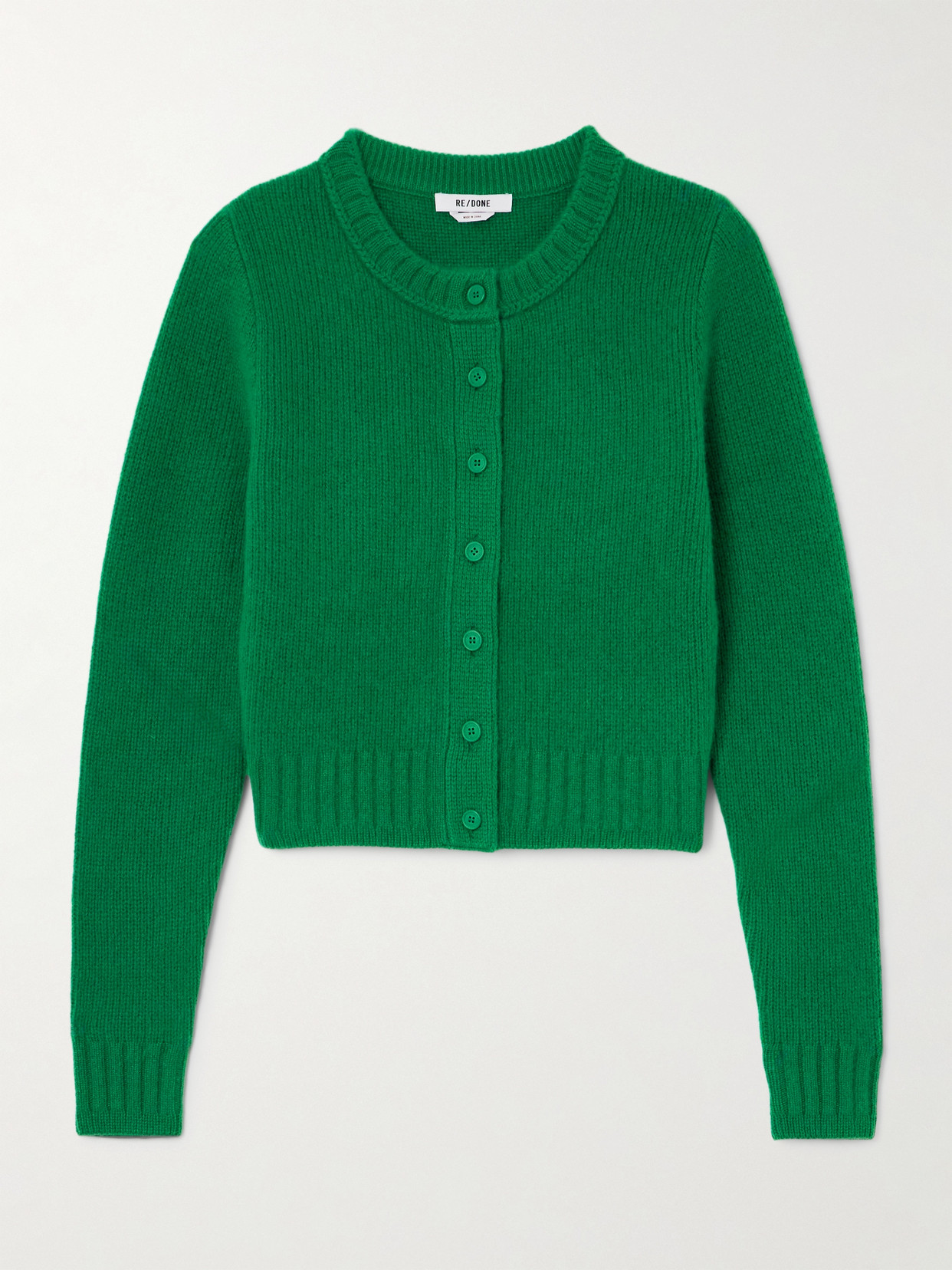 RE/DONE - Cropped Cashmere Cardigan - Green