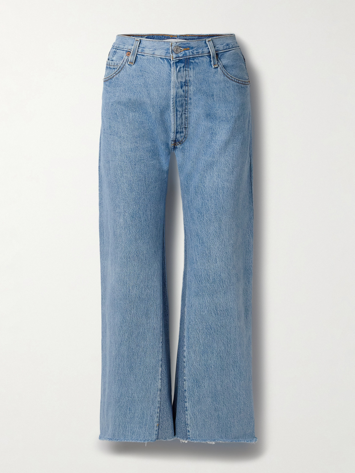 Re/done + Levi's Cropped Frayed High-rise Wide-leg Jeans In Blue