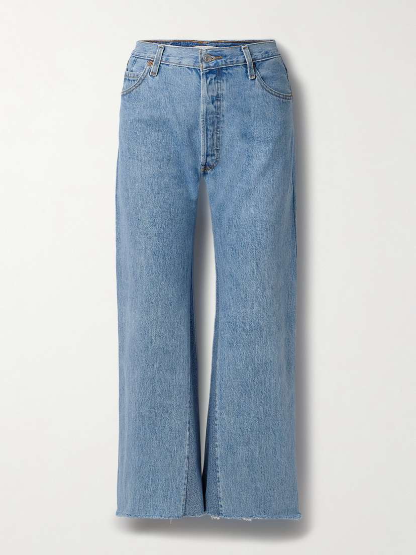 RE/DONE + Levi's Cropped Frayed High-rise Wide-leg Jeans