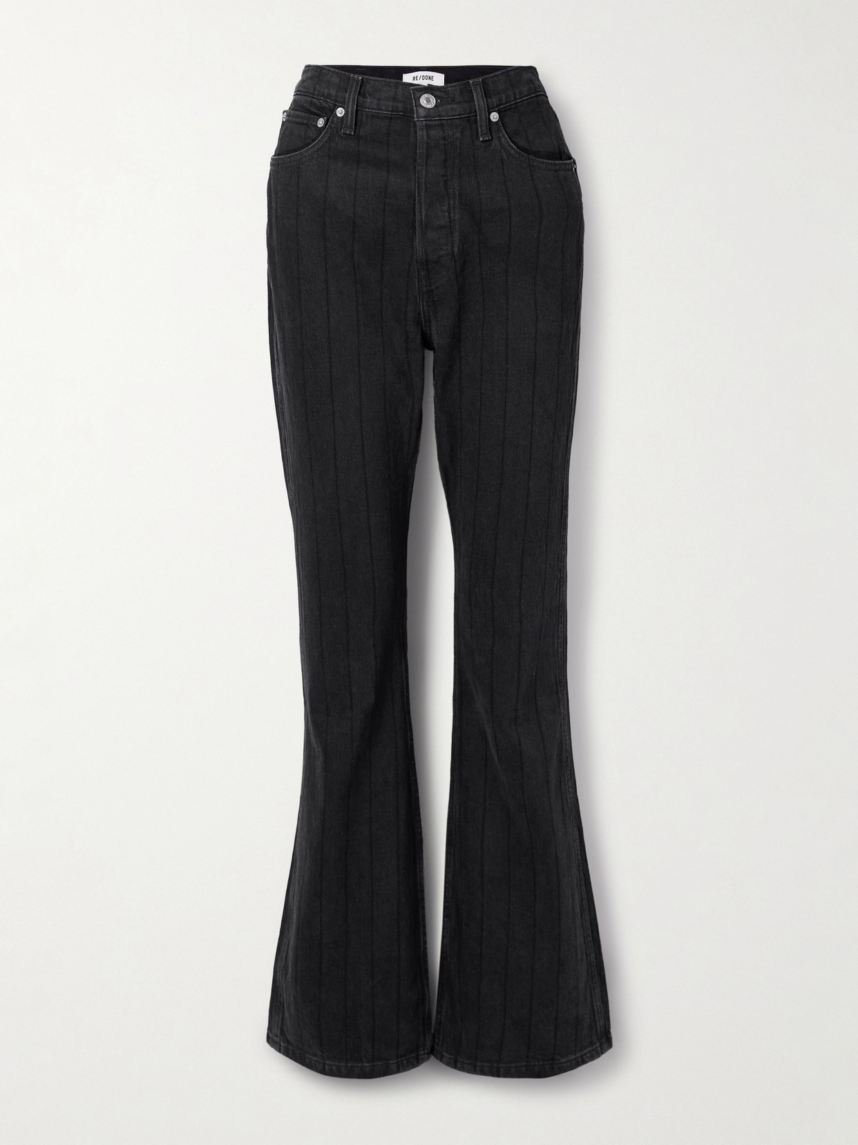 Re/done The Riding Jean Striped High-rise Flared Jeans In Black