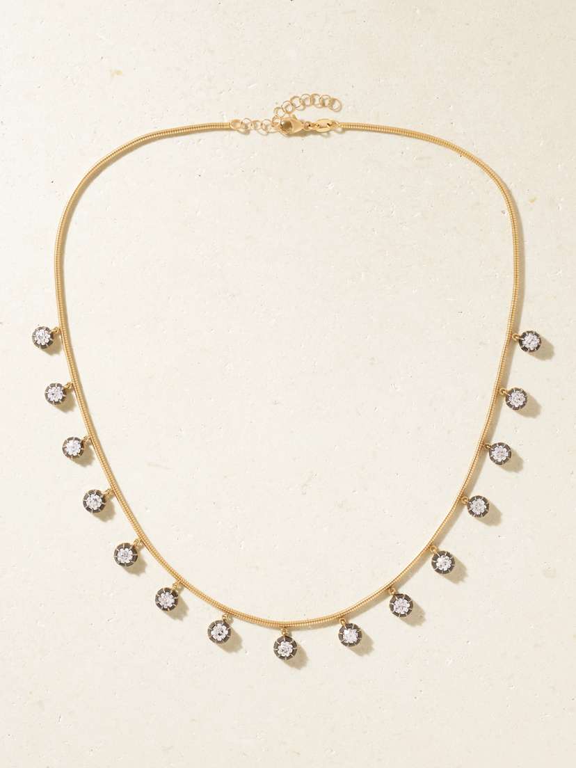 Jenna Blake Fringe 18-karat Gold, Rhodium-plated And Diamond Necklace