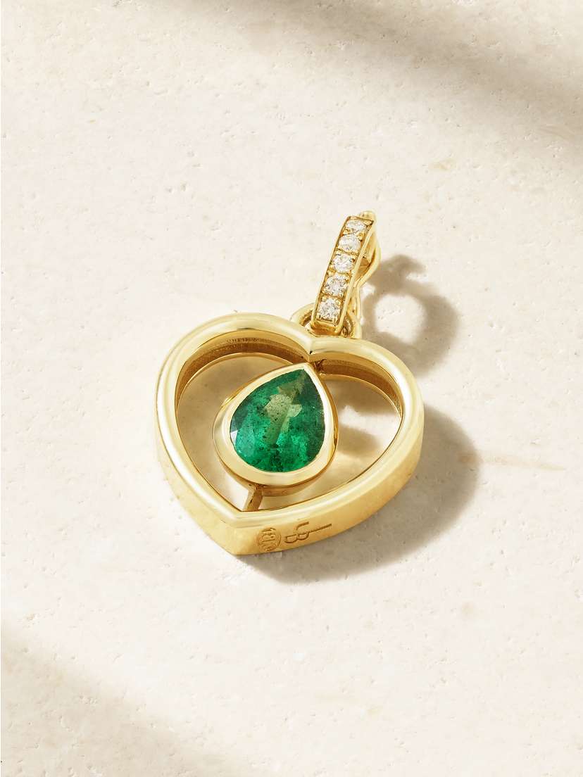 Jenna Blake Shadow Heart 18-karat Gold, Emerald And Diamond Pendant
