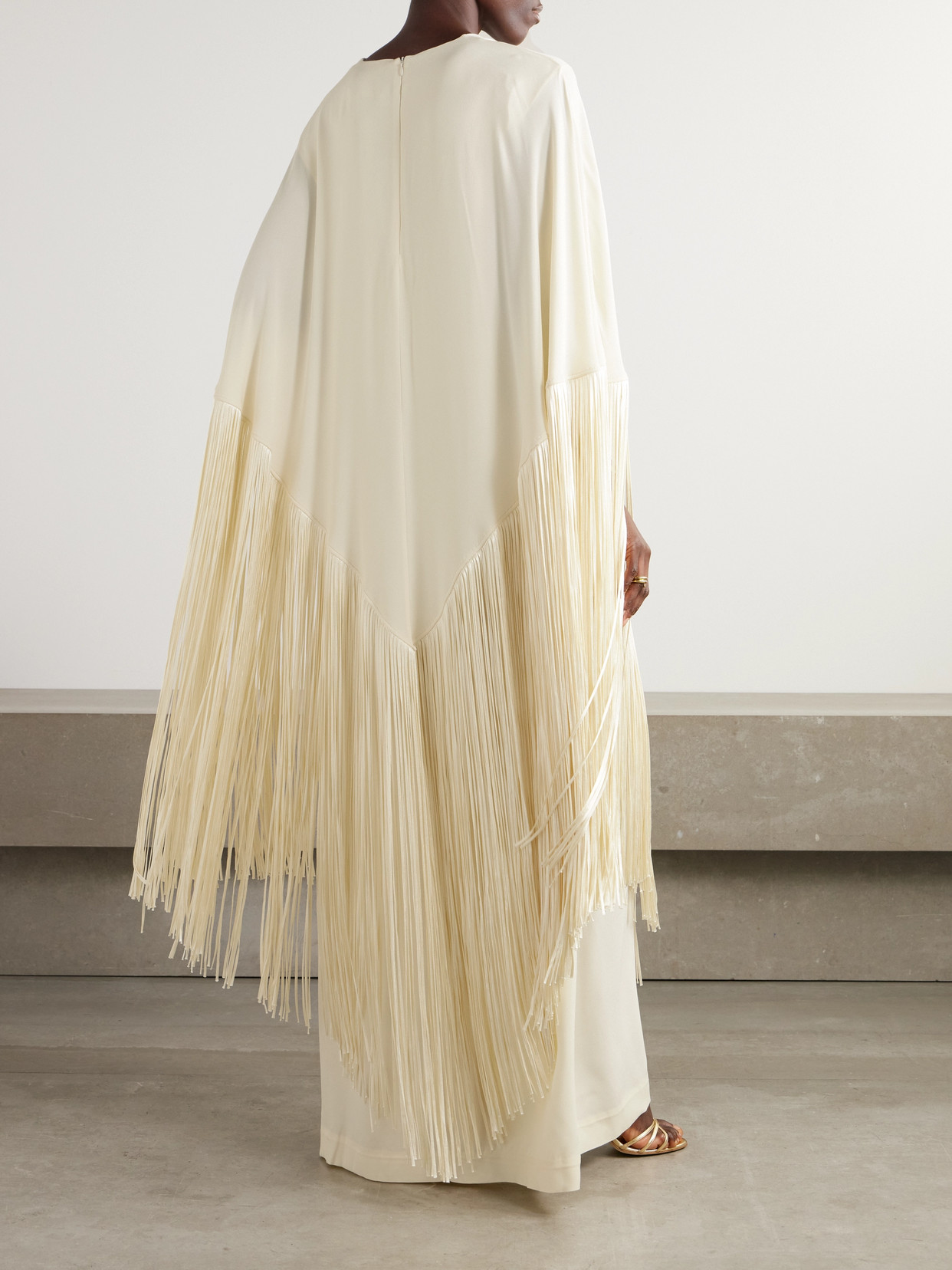 TALLER MARMO DRAPED FRINGED CREPE KAFTAN